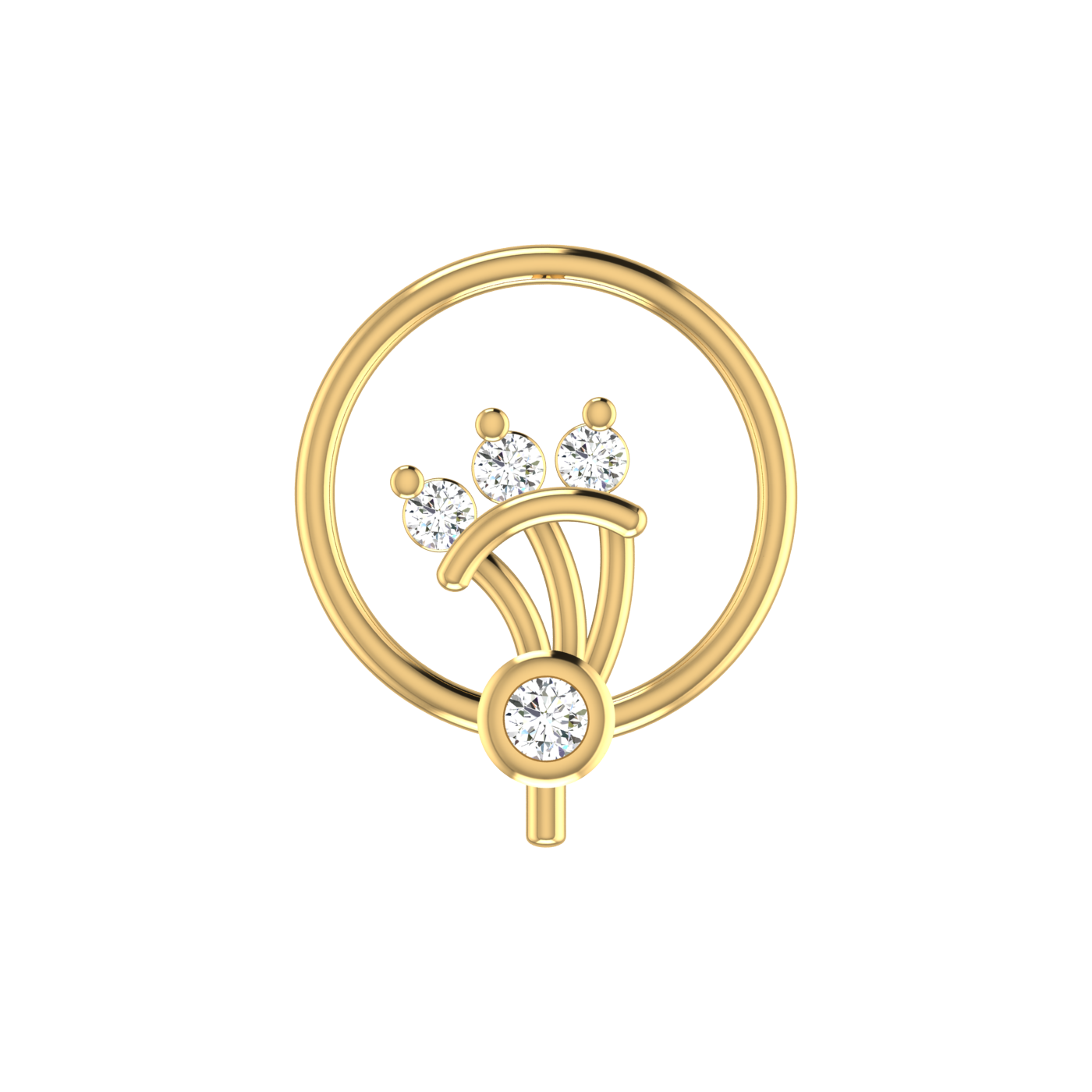 14K Gold Floral Tiara Design 0.04ct Natural Diamond Nose Pin