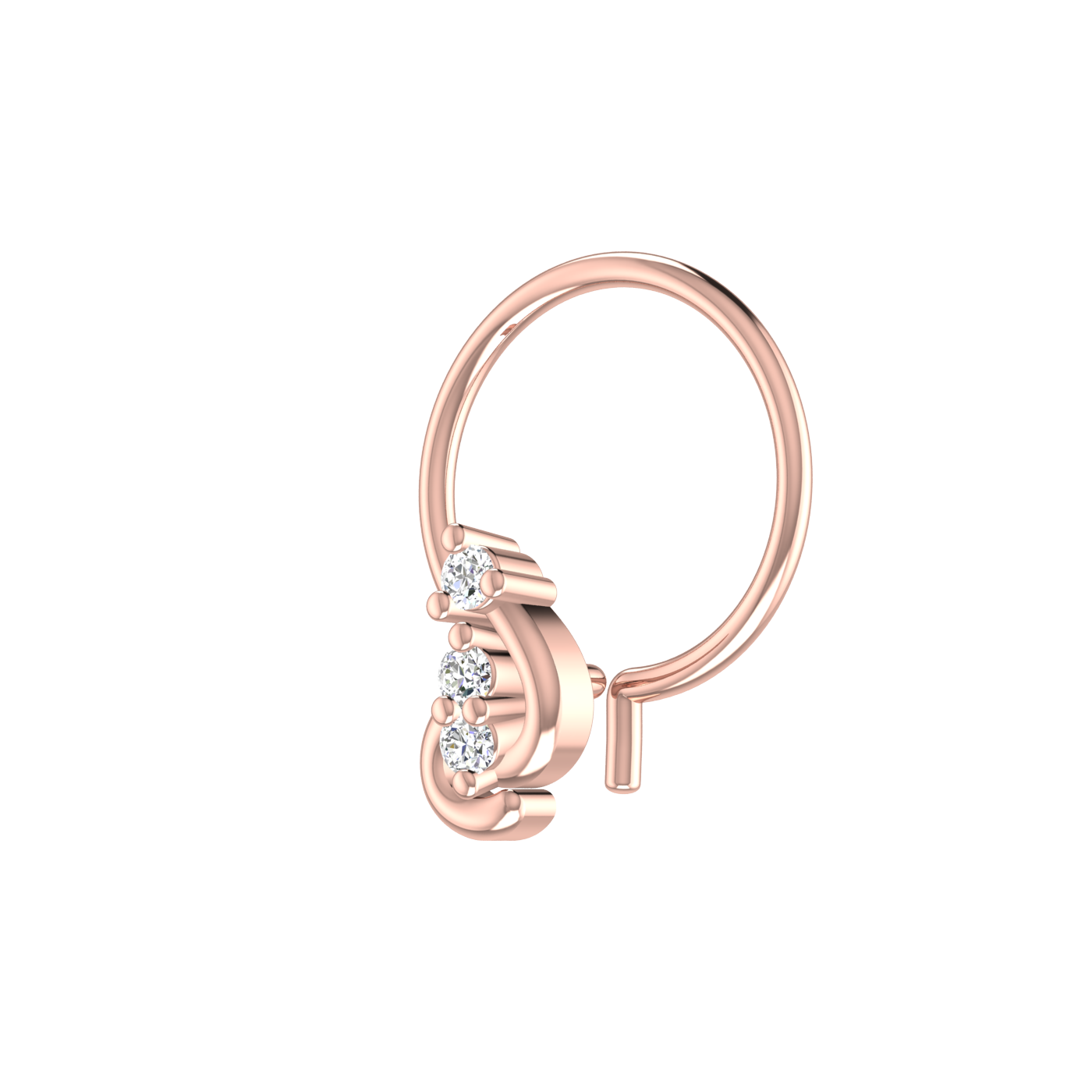 14K Gold Curved Drop design 0.026ct Natural Diamond Nose Pin