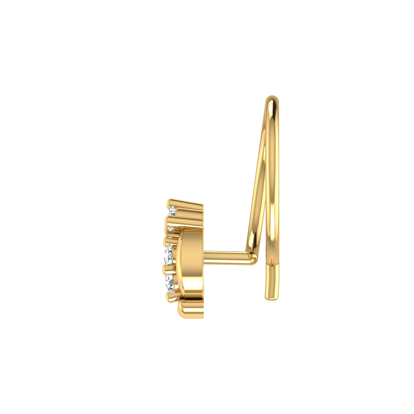 14K Gold Curved Drop design 0.026ct Natural Diamond Nose Pin