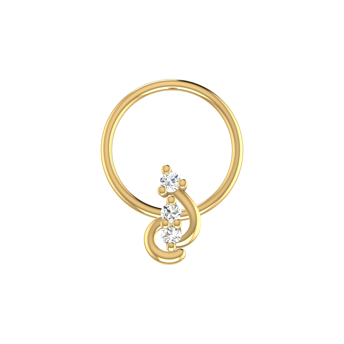 14K Gold Curved Drop design 0.026ct Natural Diamond Nose Pin