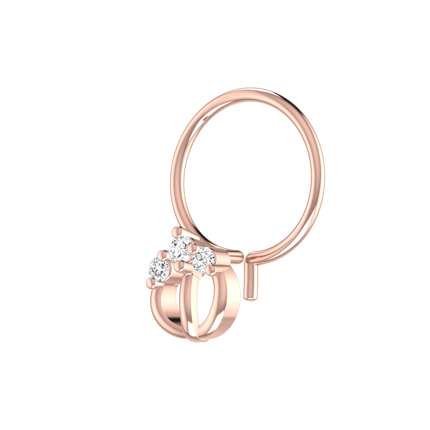 14K Gold Double Arch Design 0.035ct Natural Diamond Nose Pin