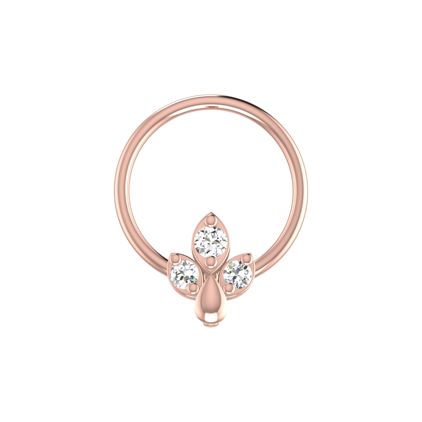 14k Gold Fleur-de-Lis Design 0.035ct Natural Diamond Nose Pin