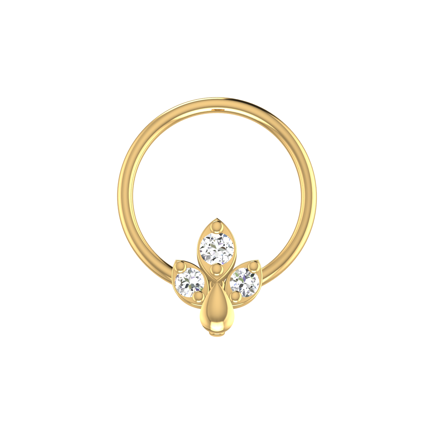 14k Gold Fleur-de-Lis Design 0.035ct Natural Diamond Nose Pin