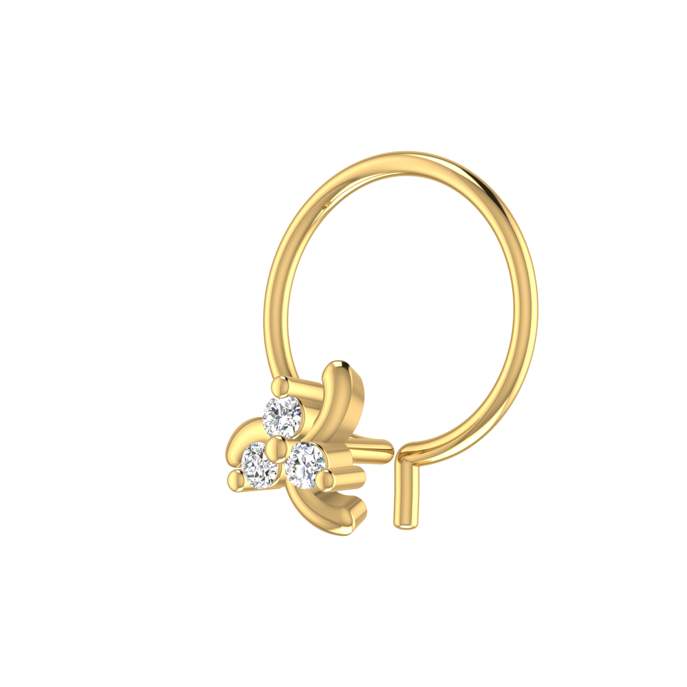 14K Gold Twisted Petal Design 0.03ct Natural Diamond Nose Pin