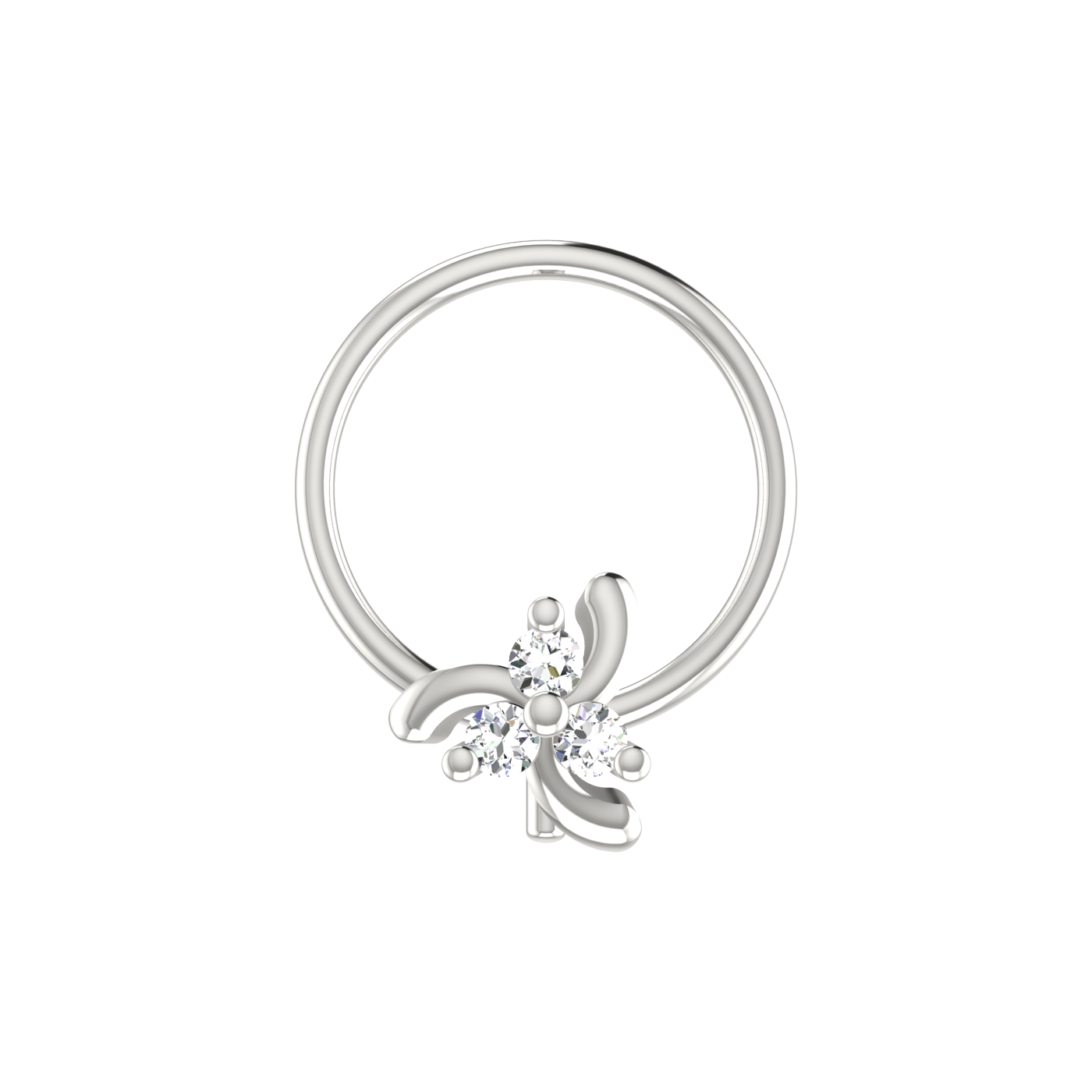 14K Gold Twisted Petal Design 0.03ct Natural Diamond Nose Pin