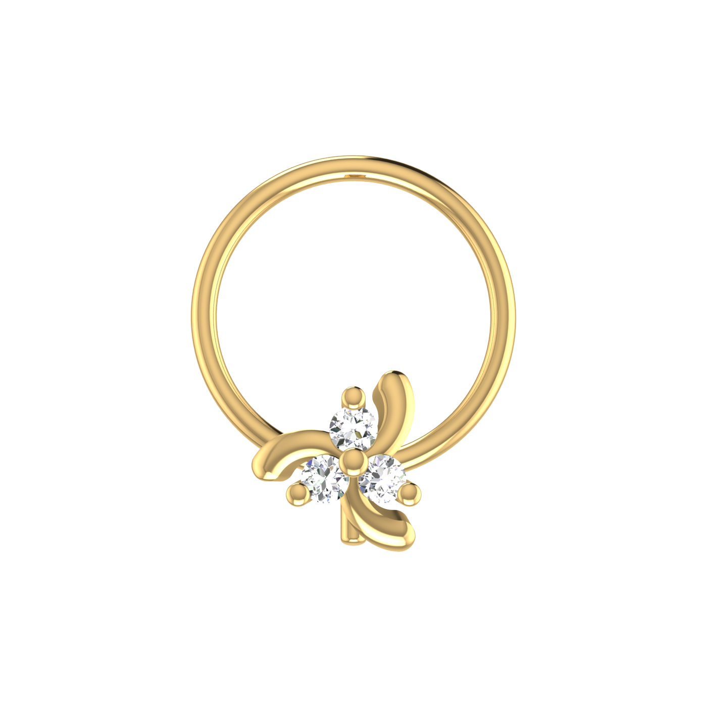 14K Gold Twisted Petal Design 0.03ct Natural Diamond Nose Pin