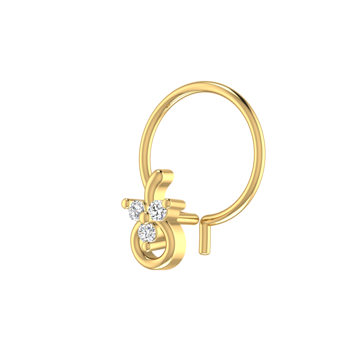 14K Gold Looped Floral Design 0.03ct Natural Diamond Nose Pin