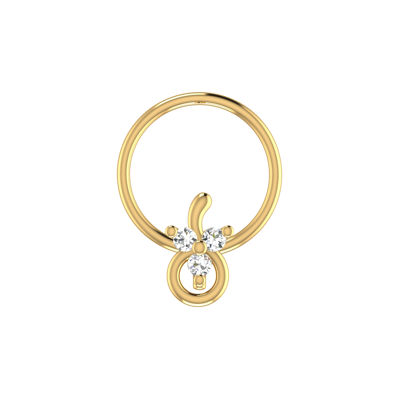14K Gold Looped Floral Design 0.03ct Natural Diamond Nose Pin