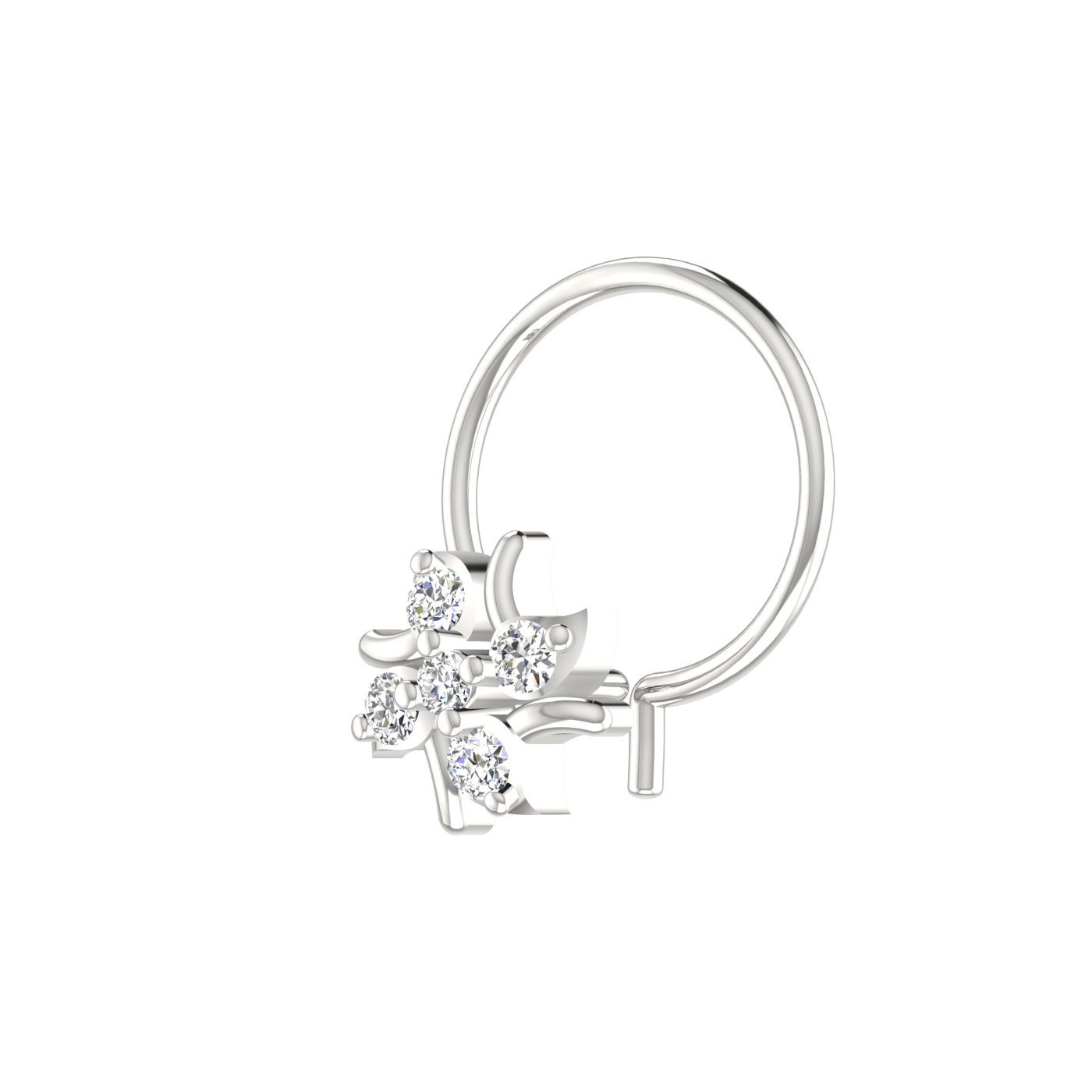 14K Gold Swirling Petal Design 0.06ct Natural Diamond Nose Pin