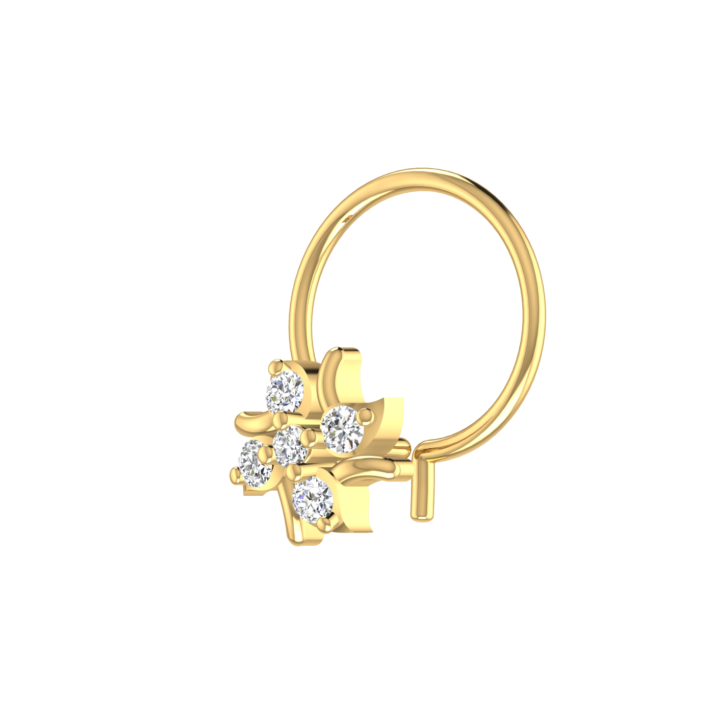 14K Gold Swirling Petal Design 0.06ct Natural Diamond Nose Pin