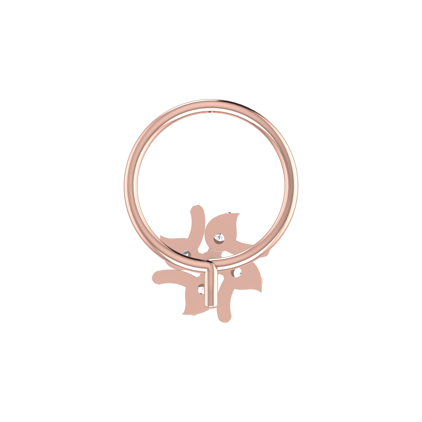 14K Gold Swirling Petal Design 0.06ct Natural Diamond Nose Pin