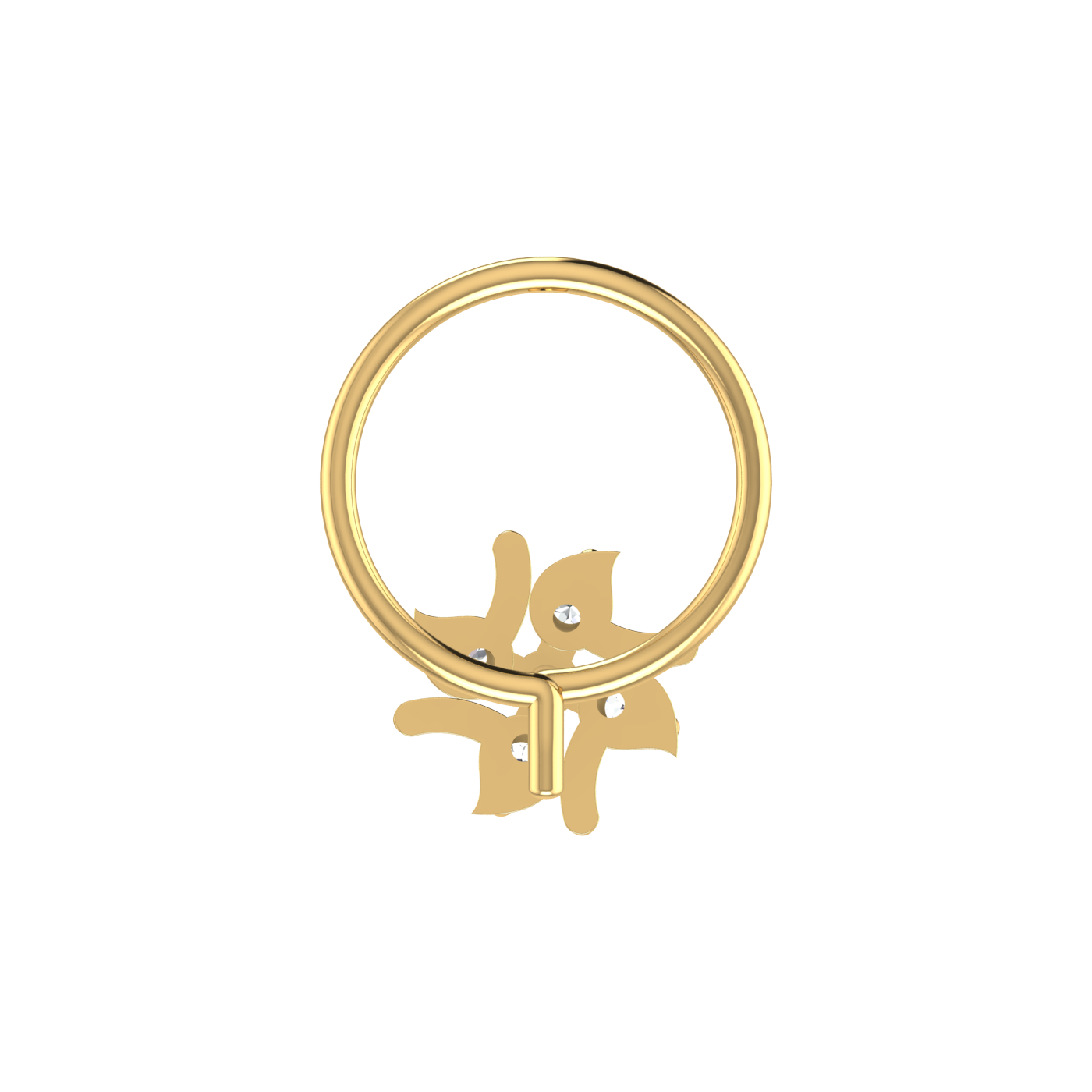 14K Gold Swirling Petal Design 0.06ct Natural Diamond Nose Pin