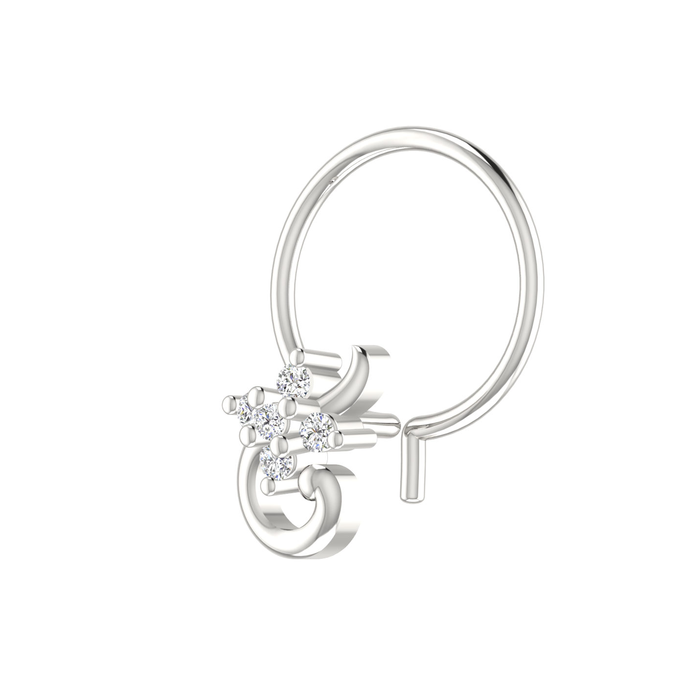 14K Gold Floral Curl Design 0.03ct Natural Diamond Nose Pin