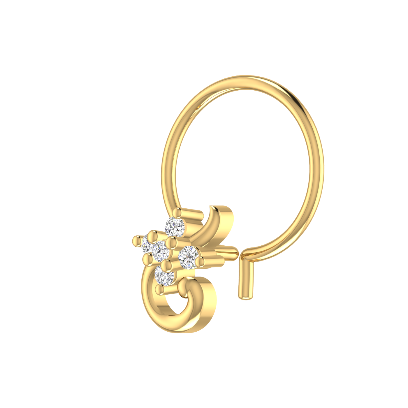 14K Gold Floral Curl Design 0.03ct Natural Diamond Nose Pin