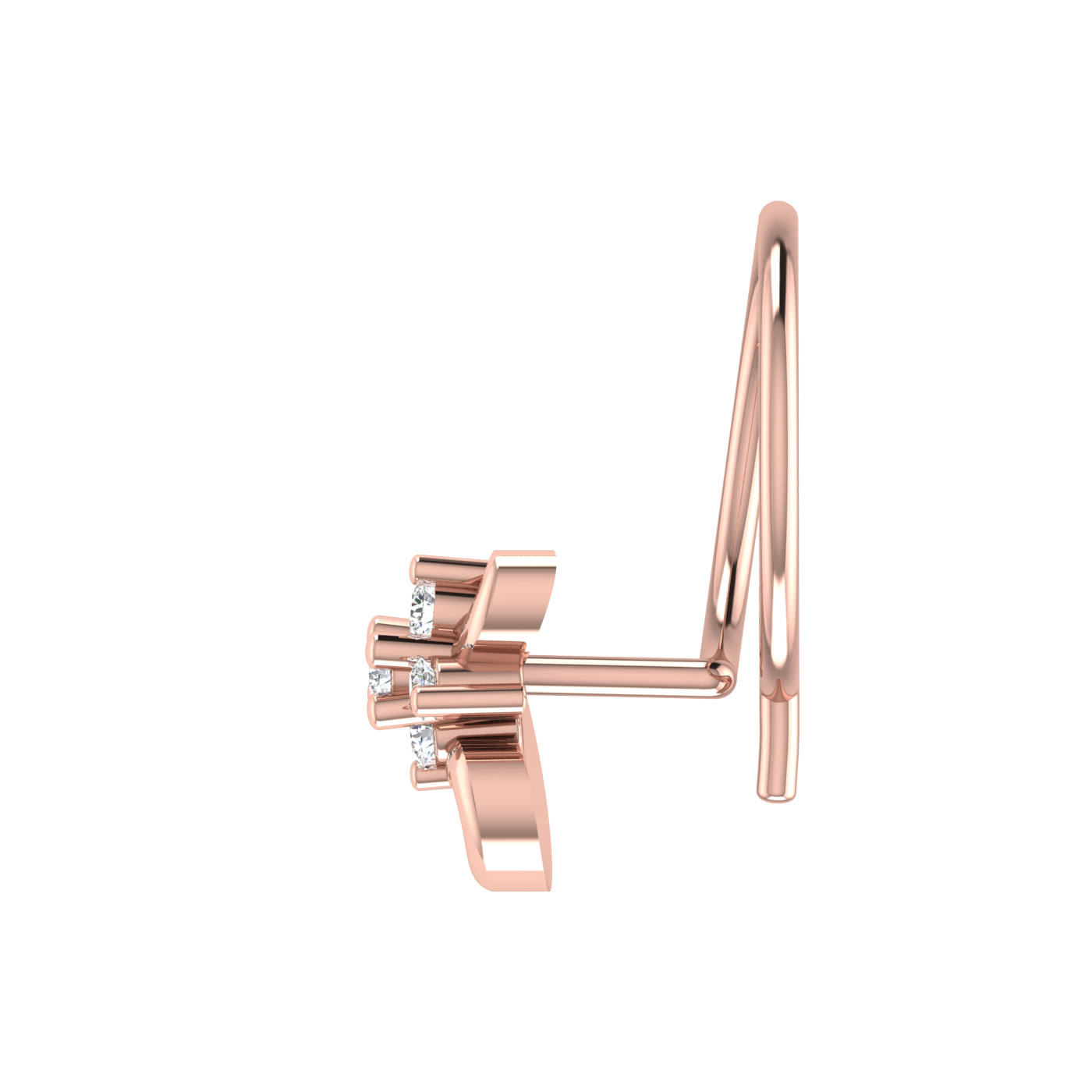 14K Gold Floral Curl Design 0.03ct Natural Diamond Nose Pin