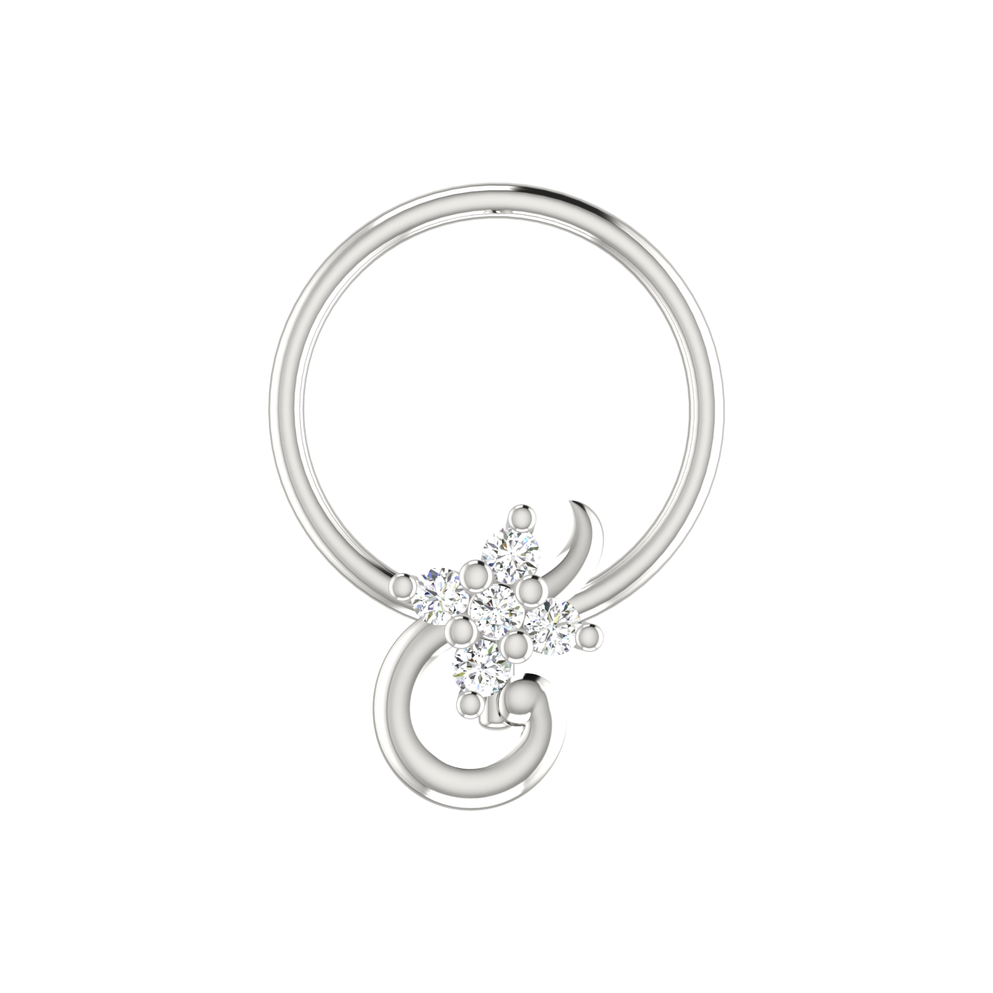 14K Gold Floral Curl Design 0.03ct Natural Diamond Nose Pin