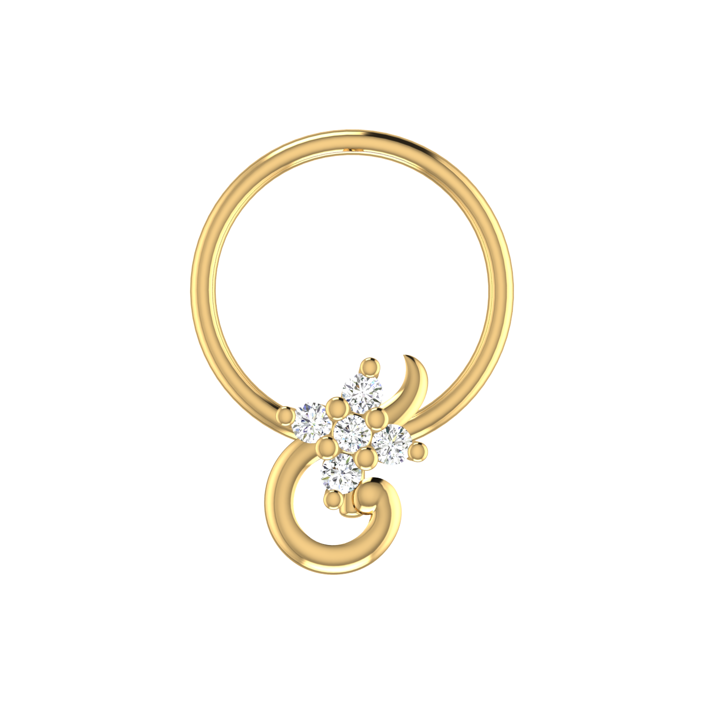 14K Gold Floral Curl Design 0.03ct Natural Diamond Nose Pin