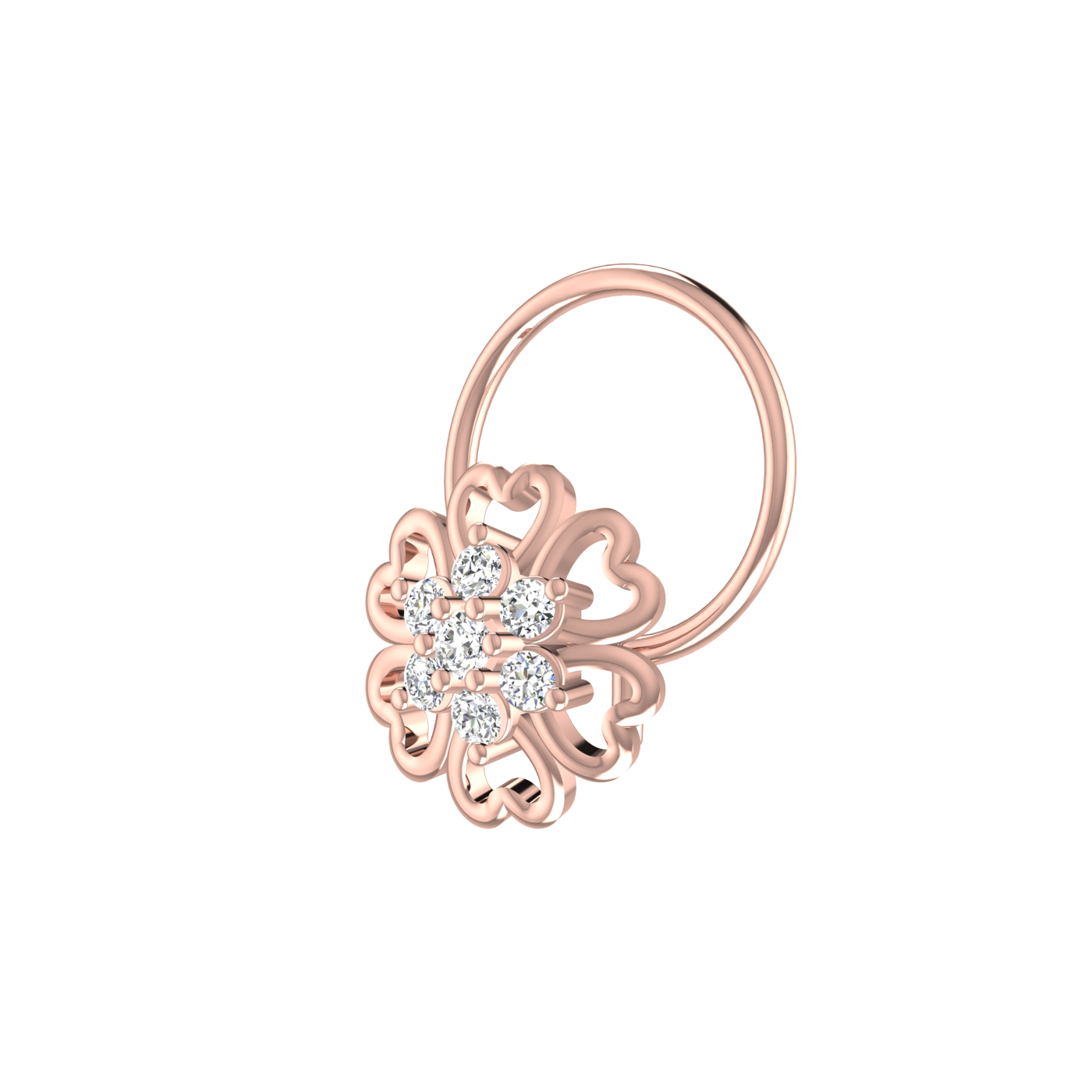 Heart Motif Flower 0.06 Carat Lab Grown Diamond Nose Pin