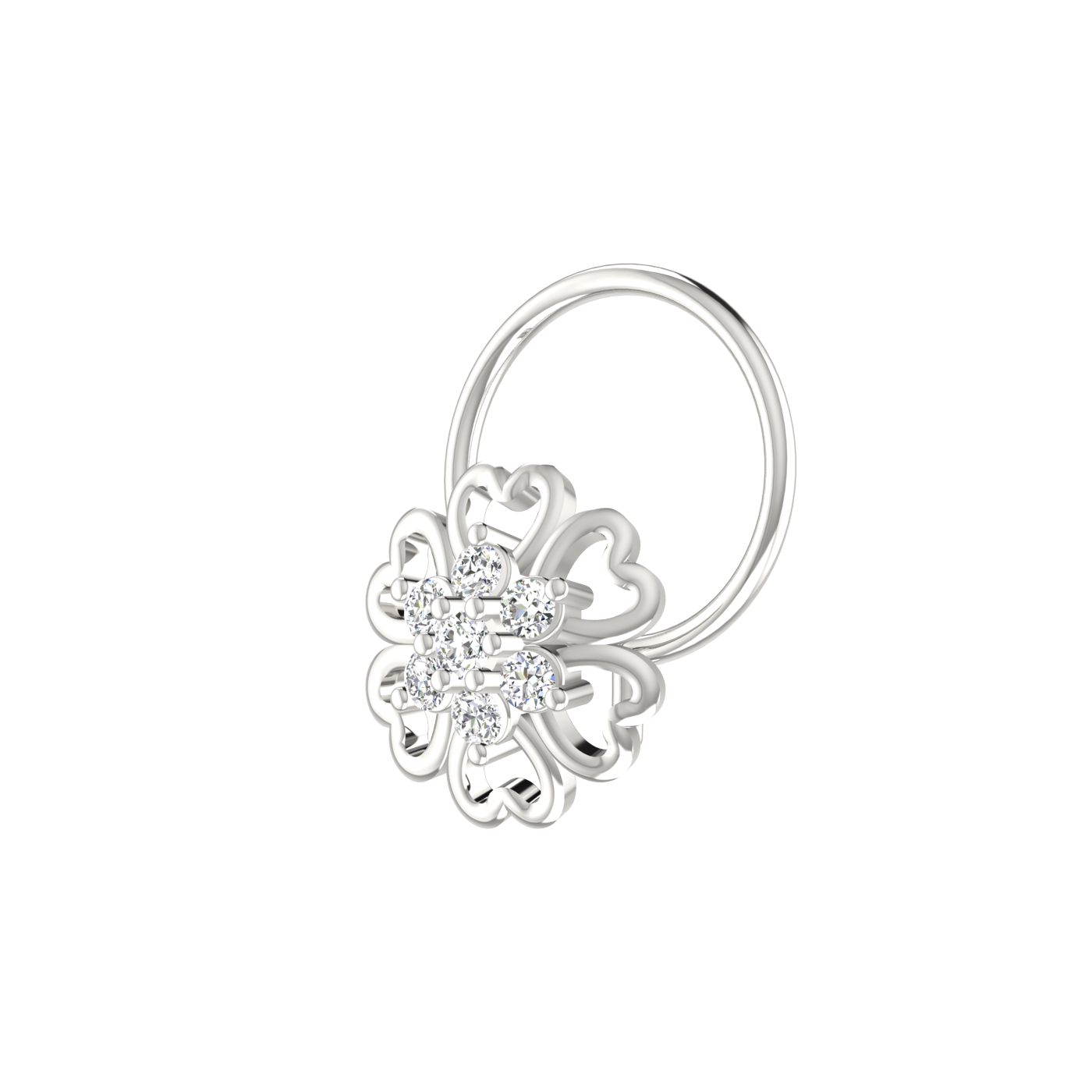 Heart Motif Flower 0.06 Carat Lab Grown Diamond Nose Pin