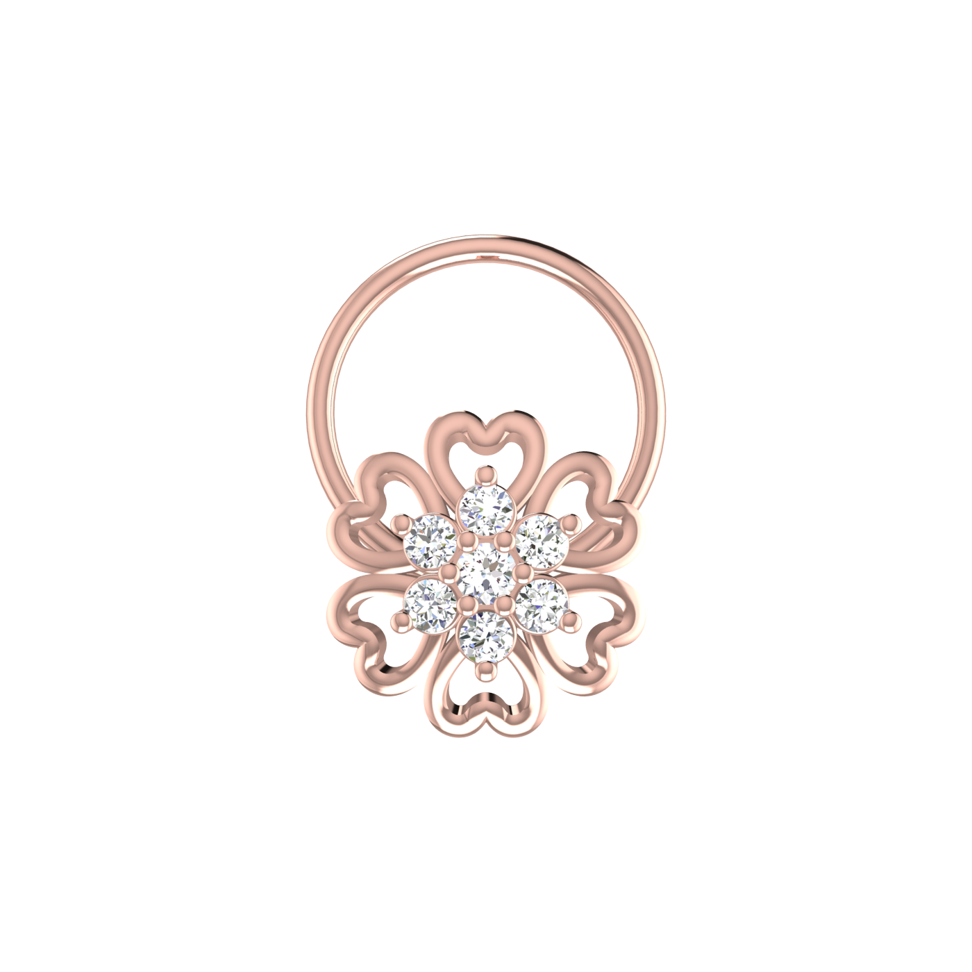 Heart Motif Flower 0.06 Carat Lab Grown Diamond Nose Pin