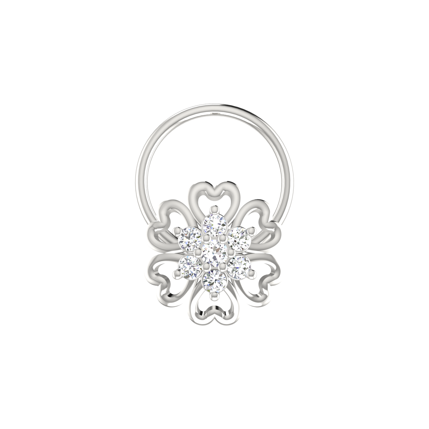 Heart Motif Flower 0.06 Carat Lab Grown Diamond Nose Pin