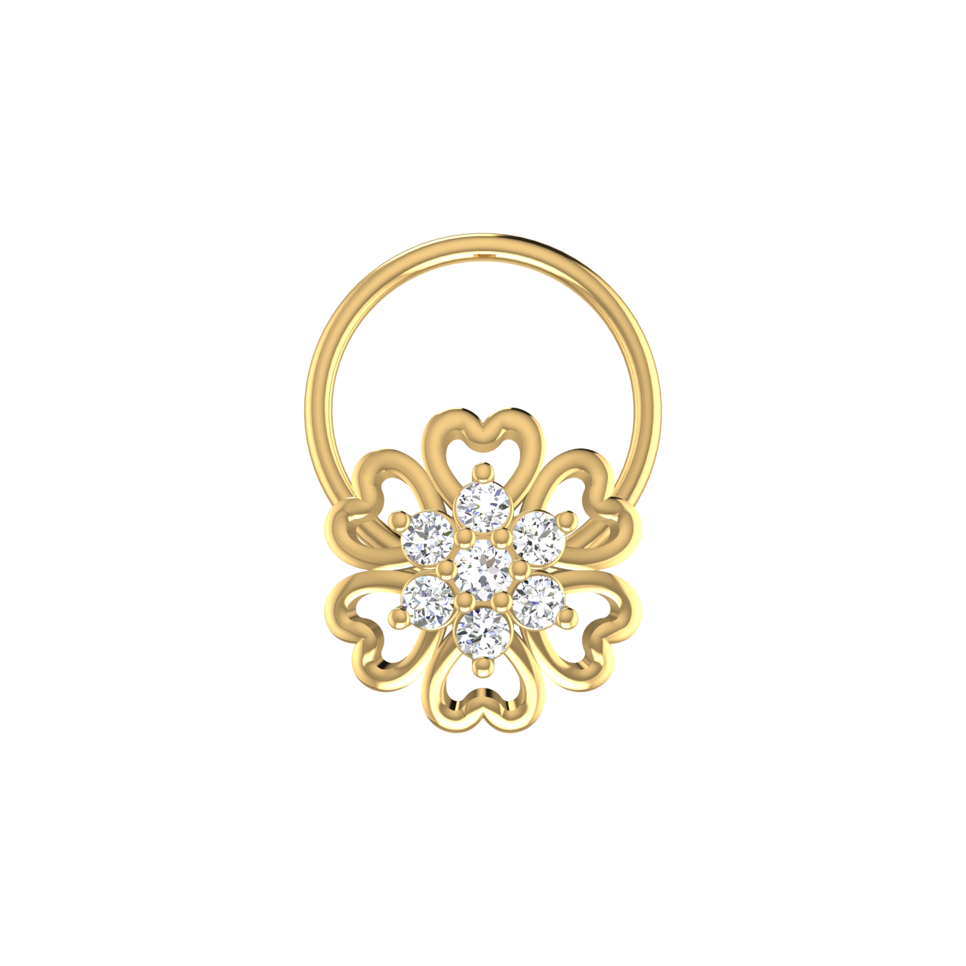Heart Motif Flower 0.06 Carat Lab Grown Diamond Nose Pin