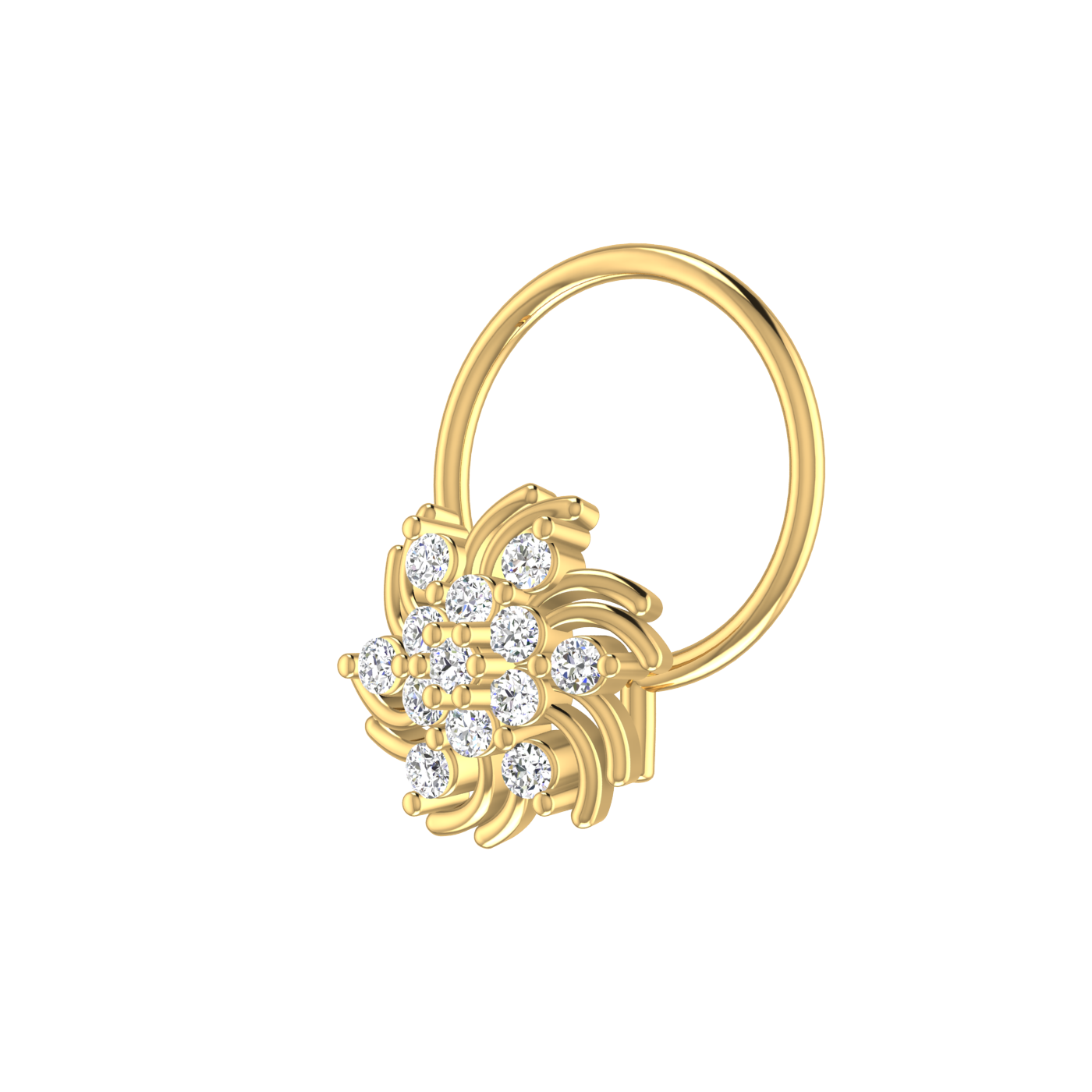 14K Gold Elegant Twilight Bloom 0.06ct Lab Grown Diamond Nose Pin