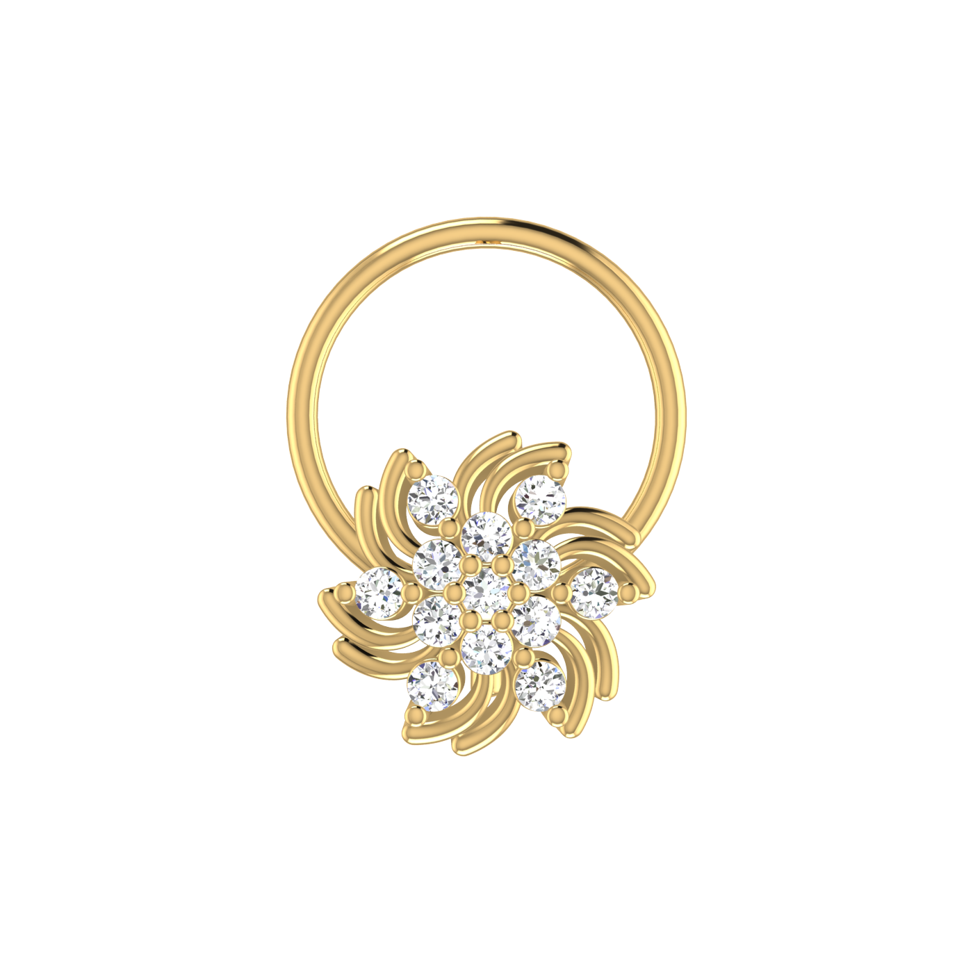 14K Gold Elegant Twilight Bloom 0.06ct Lab Grown Diamond Nose Pin