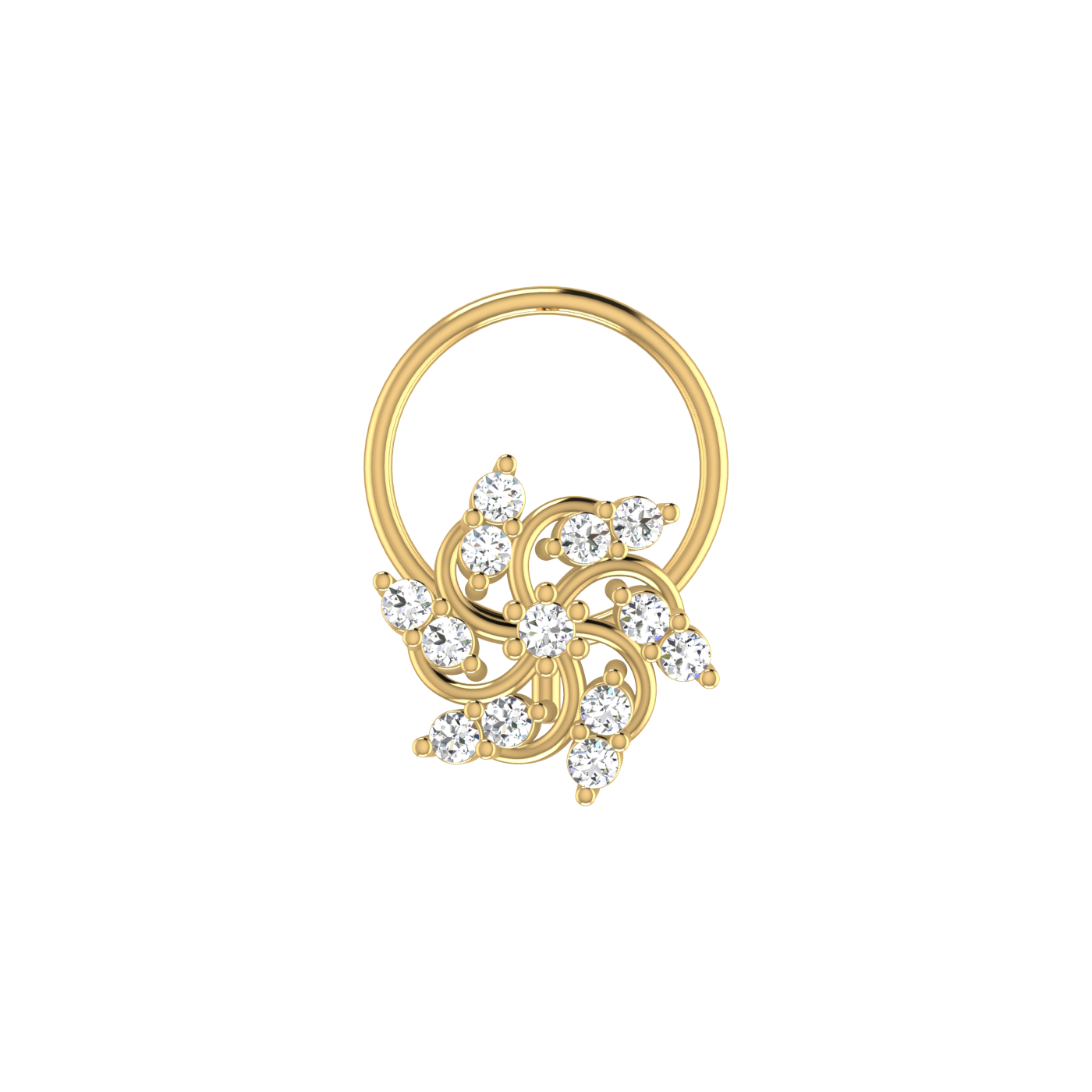 14K Gold Celestial Swirl 0.09ct Lab Grown Diamond Nose Pin