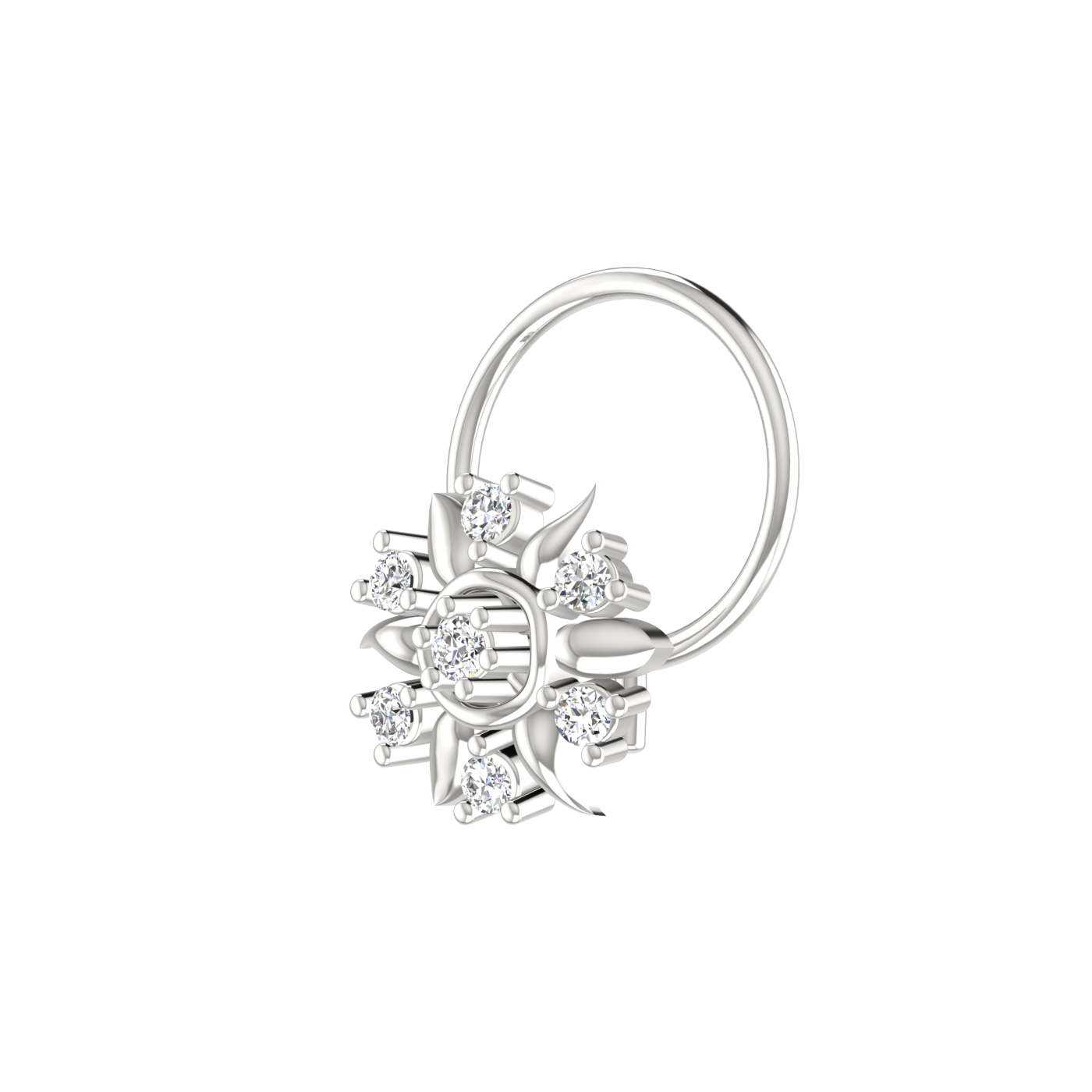 14K Gold Sparkling, Flower Petal Style 0.06 Ct Lab Grown Diamond Nose Pin