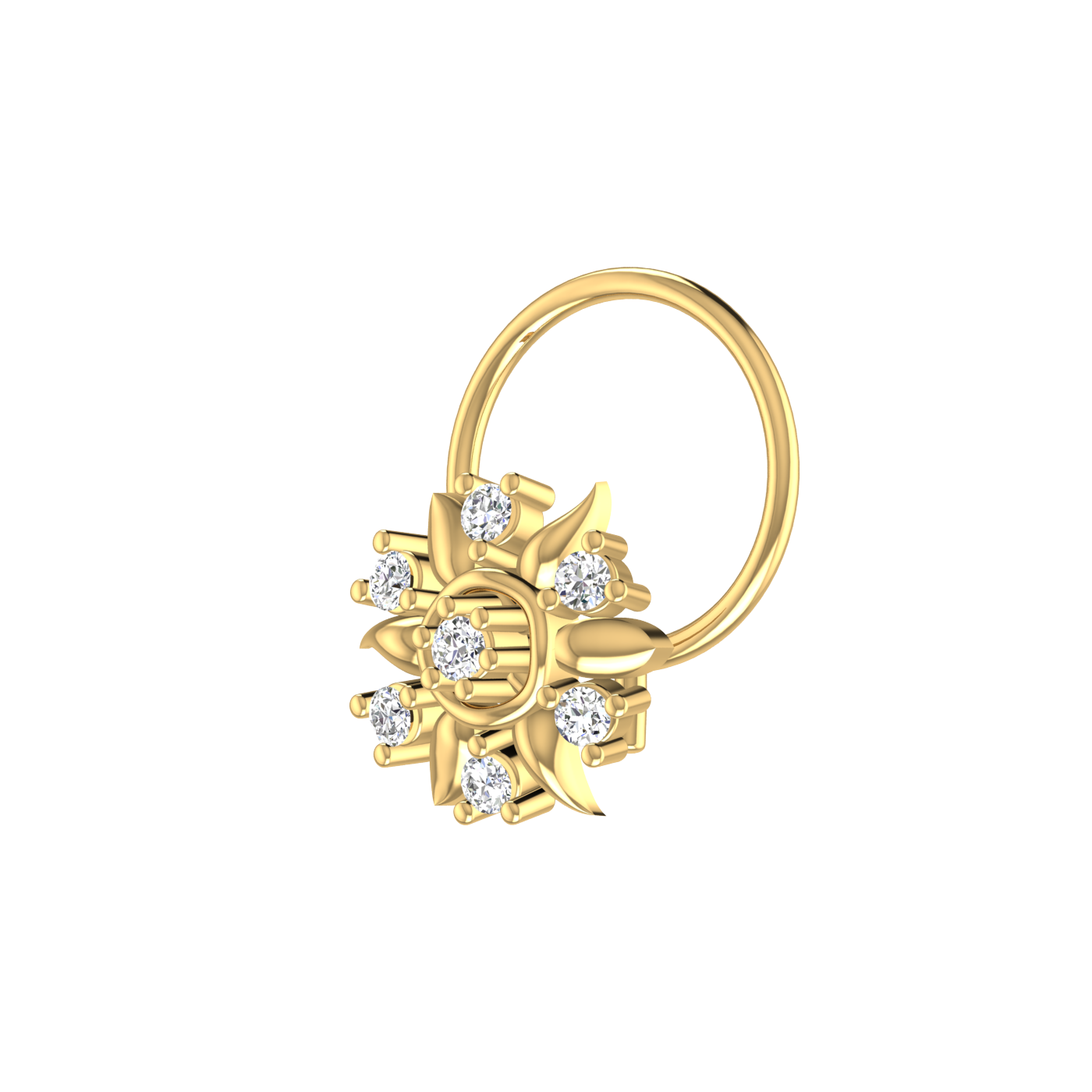 14K Gold Sparkling, Flower Petal Style 0.06 Ct Lab Grown Diamond Nose Pin