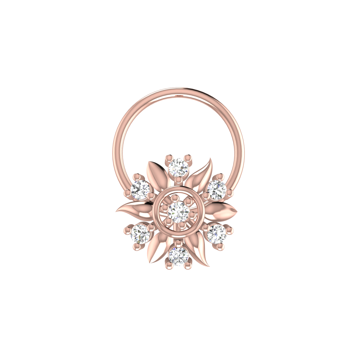 14K Gold Sparkling, Flower Petal Style 0.06 Ct Lab Grown Diamond Nose Pin