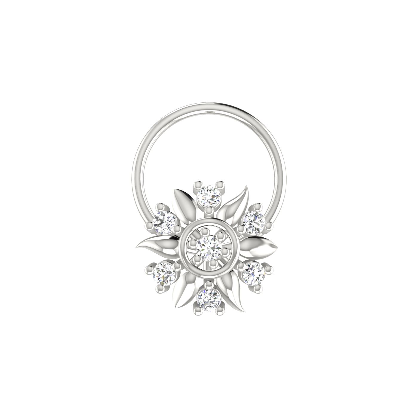 14K Gold Sparkling, Flower Petal Style 0.06 Ct Lab Grown Diamond Nose Pin