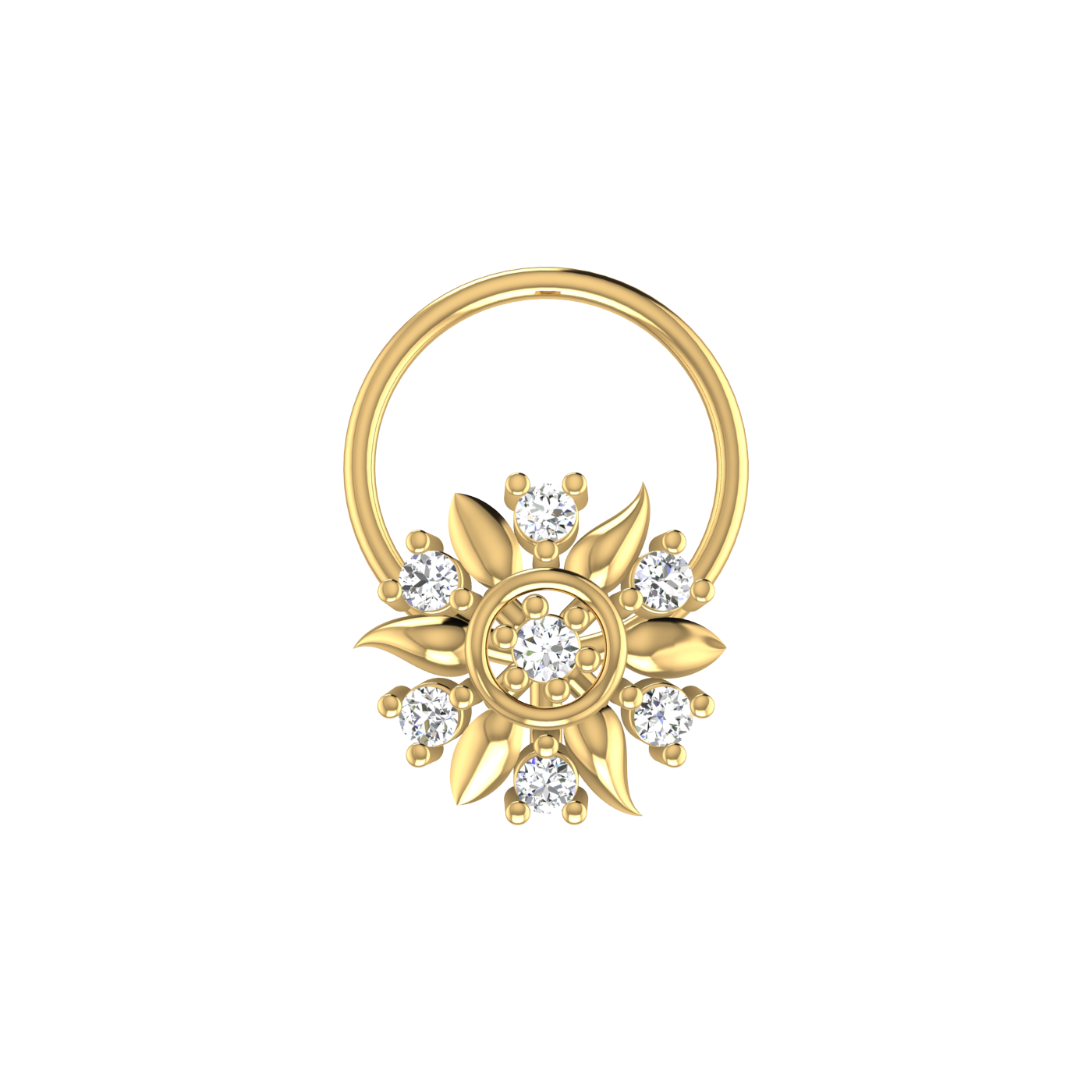 14K Gold Sparkling, Flower Petal Style 0.06 Ct Lab Grown Diamond Nose Pin