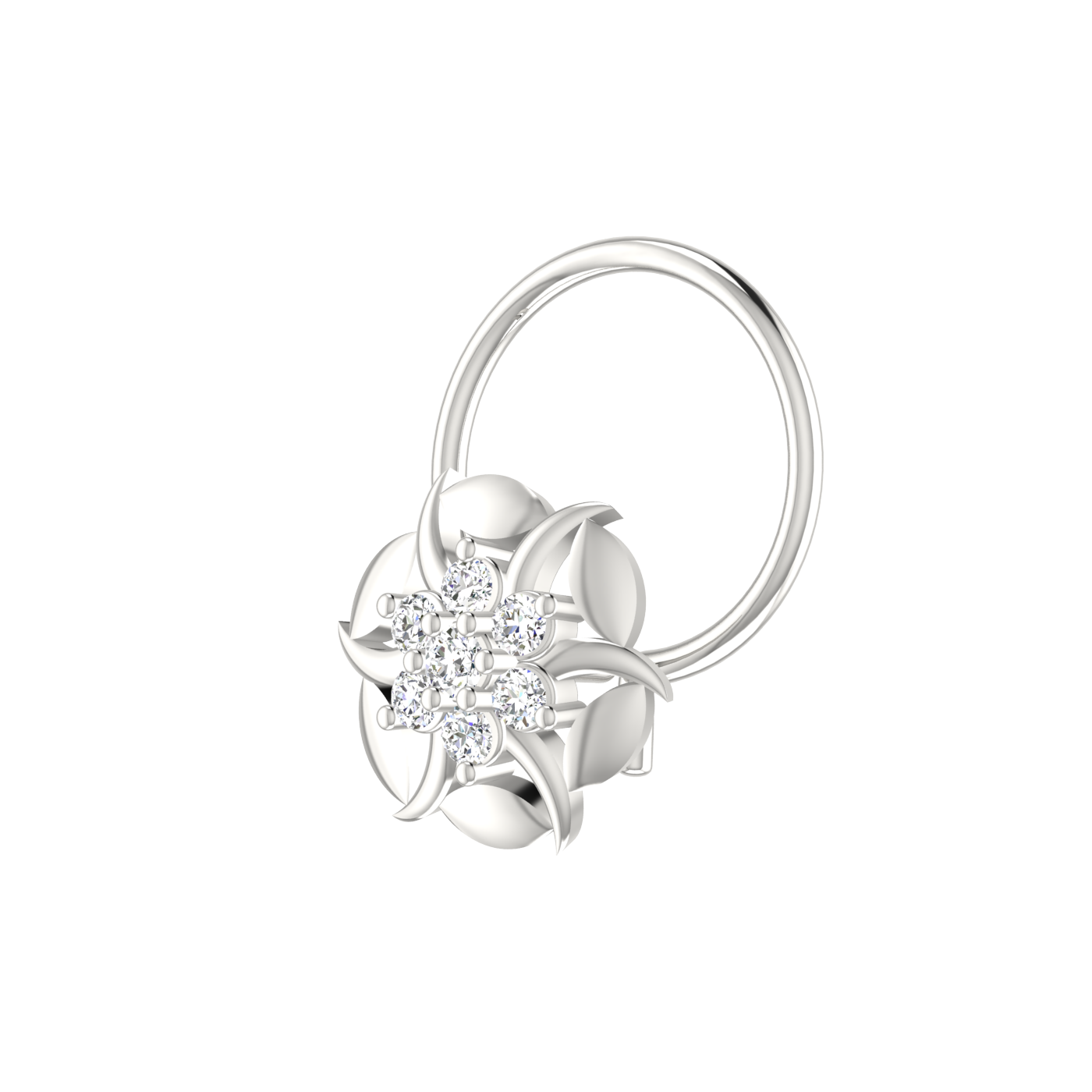 14K Gold Floral Design 0.05ct Lab Grown Diamond Nose Pin