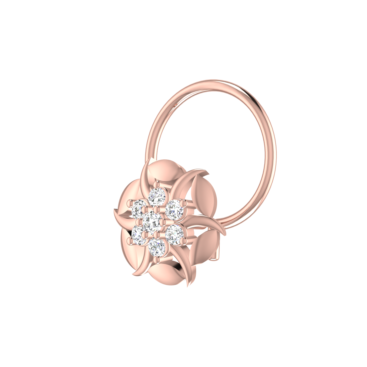14K Gold Floral Design 0.05ct Lab Grown Diamond Nose Pin