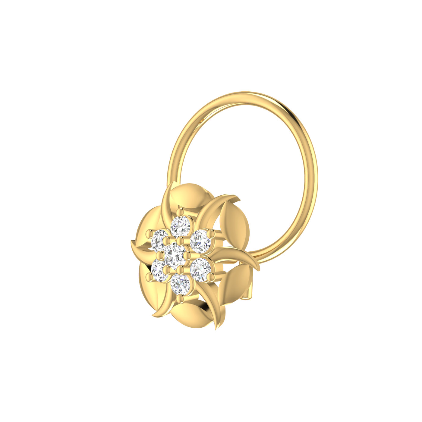 14K Gold Floral Design 0.05ct Lab Grown Diamond Nose Pin