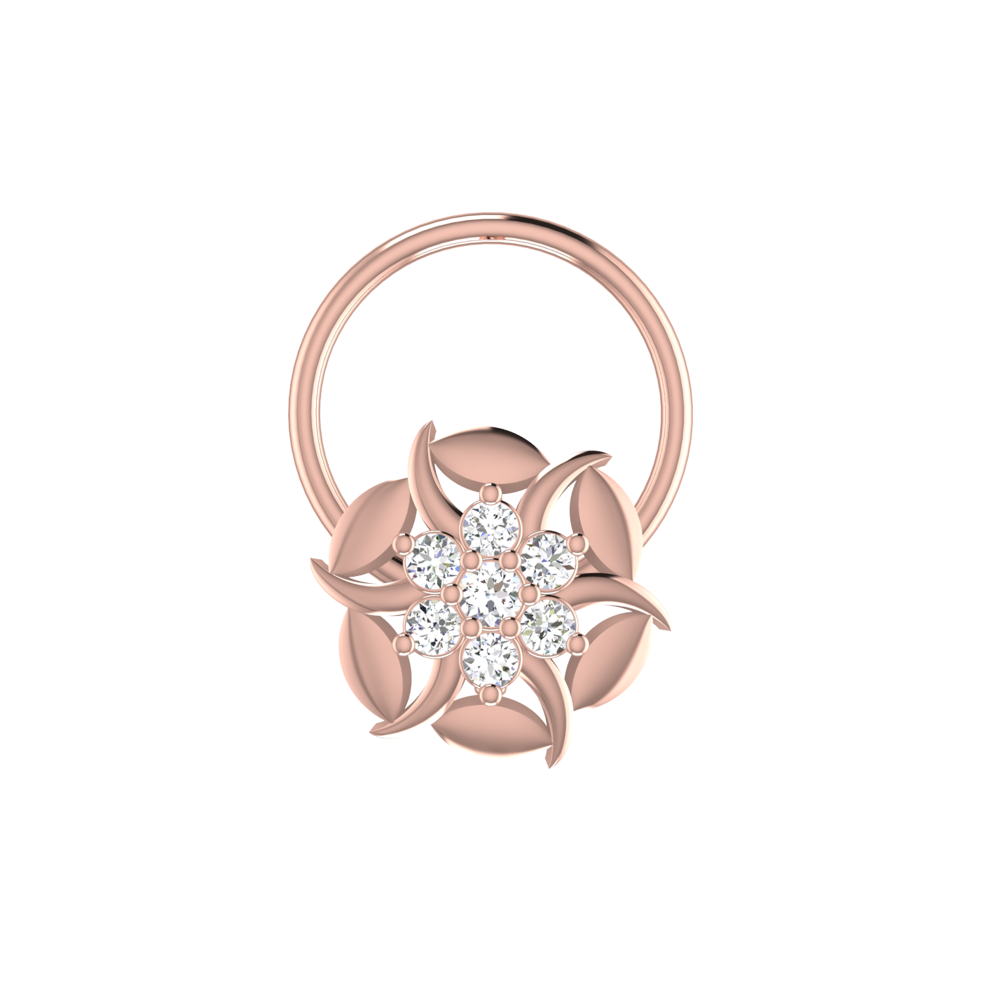 14K Gold Floral Design 0.05ct Lab Grown Diamond Nose Pin