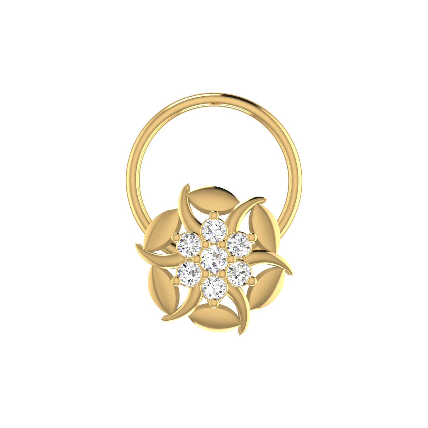 14K Gold Floral Design 0.05ct Lab Grown Diamond Nose Pin
