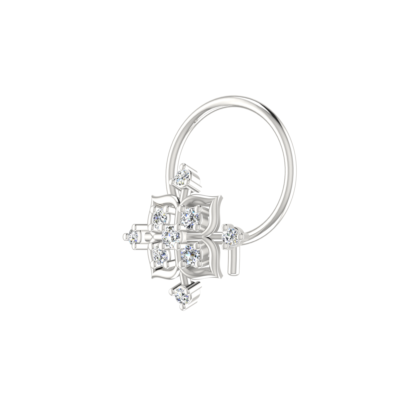 14K Gold Ornate Cross flower Design 0.05ct Lab Diamond Nose Pin