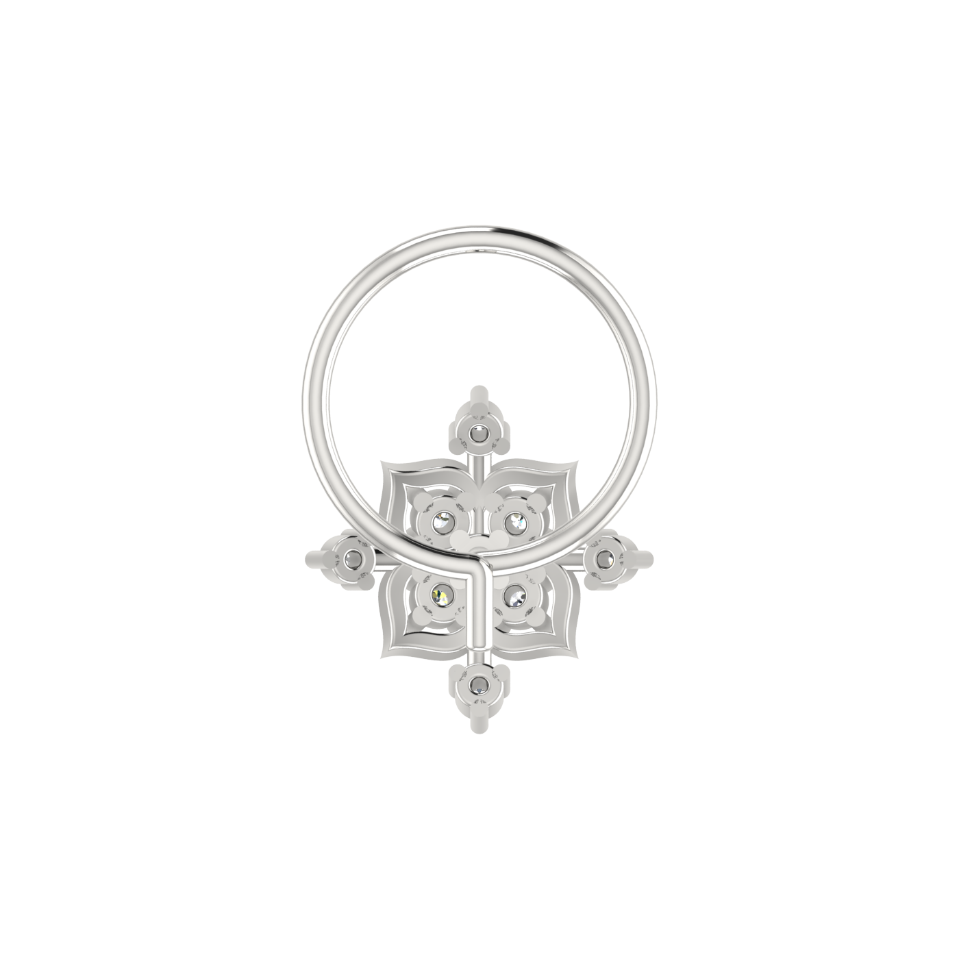 14K Gold Ornate Cross flower Design 0.05ct Lab Diamond Nose Pin