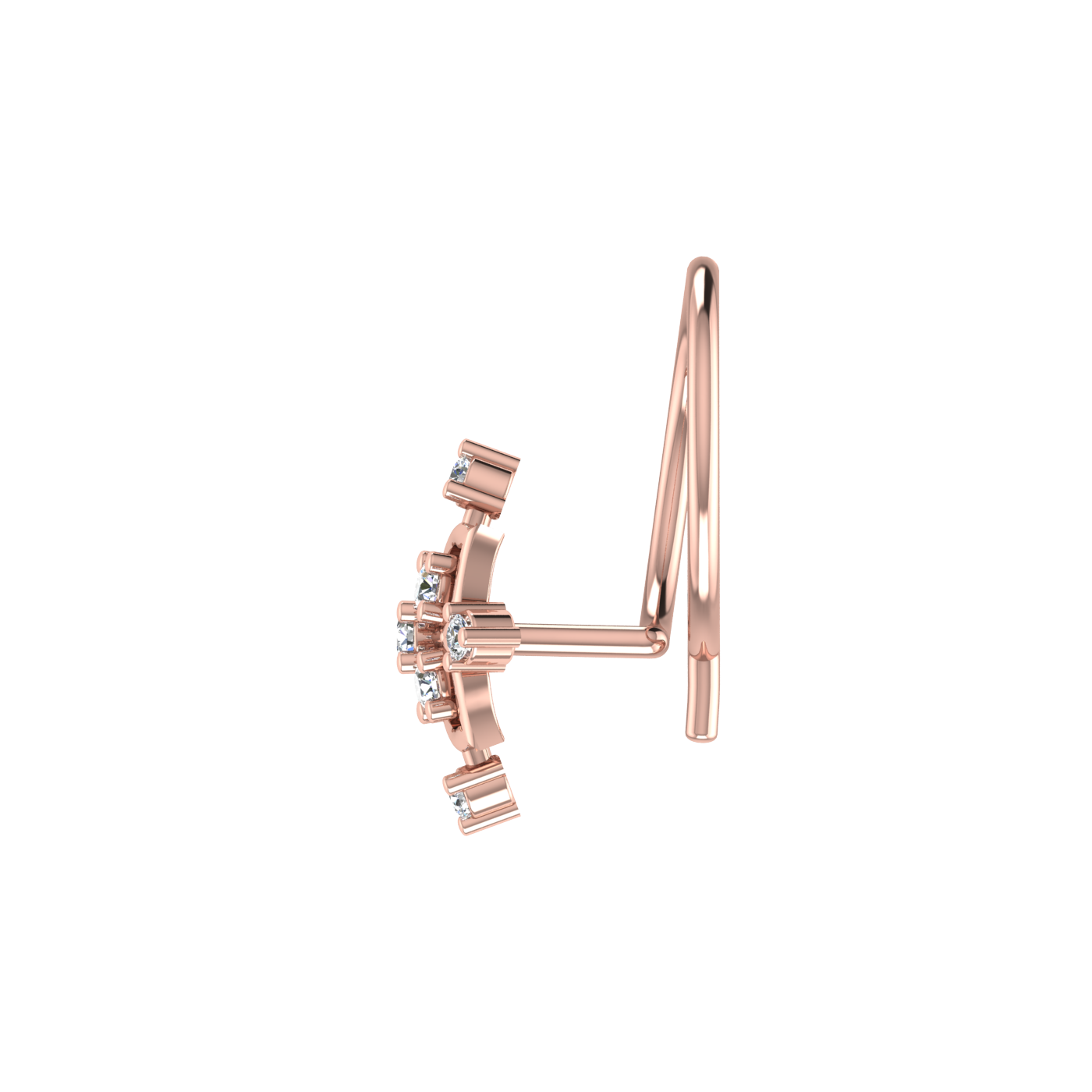 14K Gold Ornate Cross flower Design 0.05ct Lab Diamond Nose Pin