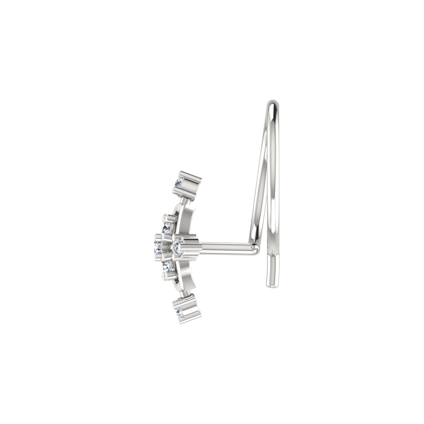 14K Gold Ornate Cross flower Design 0.05ct Lab Diamond Nose Pin