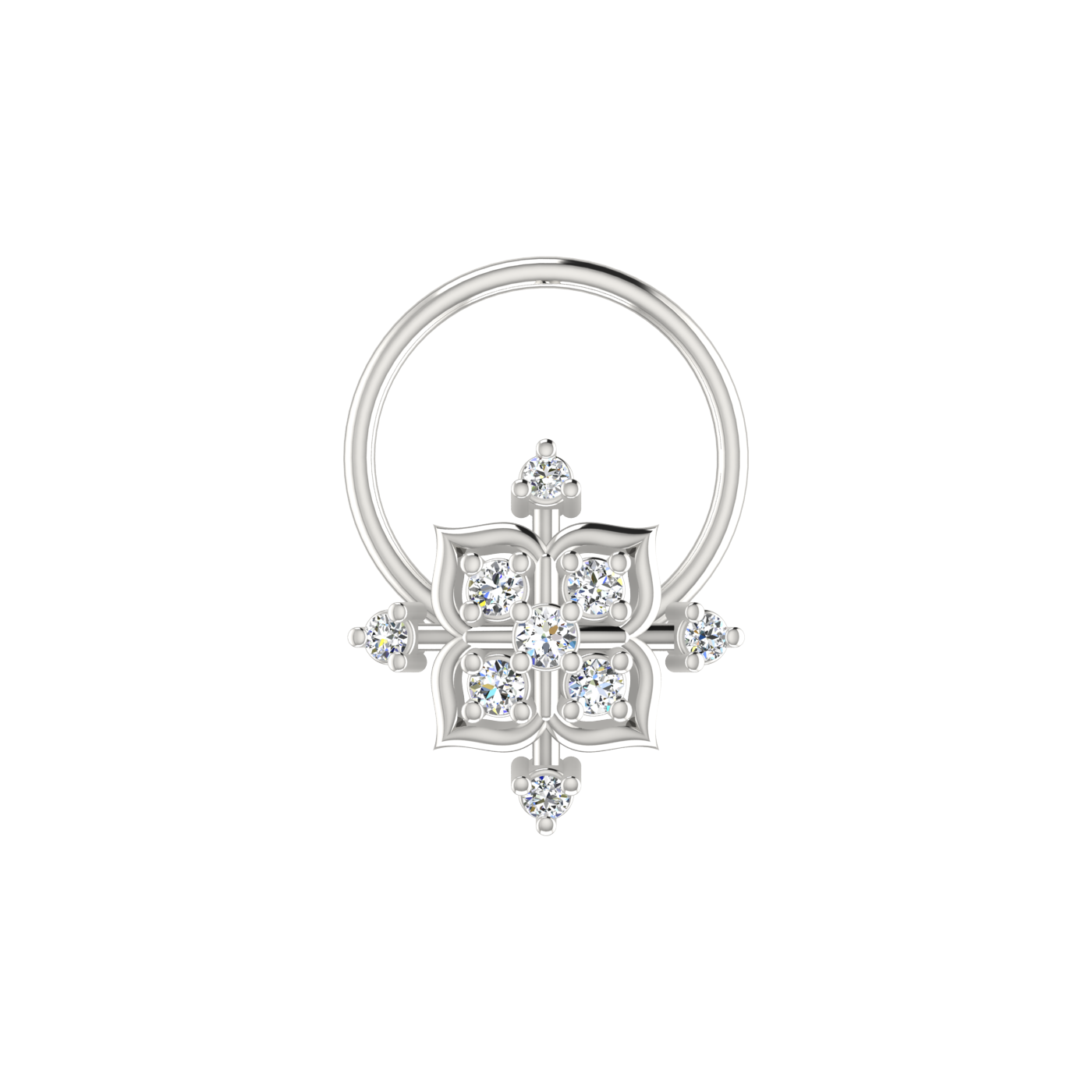 14K Gold Ornate Cross flower Design 0.05ct Lab Diamond Nose Pin