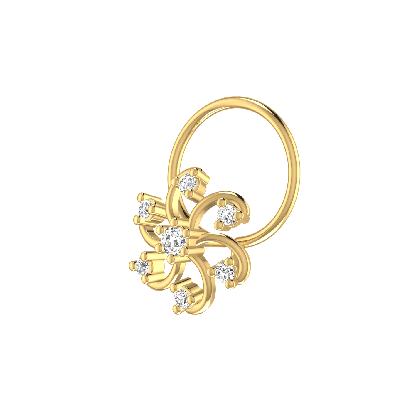 14K Gold Floral Pinwheel design 0.06ct Lab Diamond Nose Pin