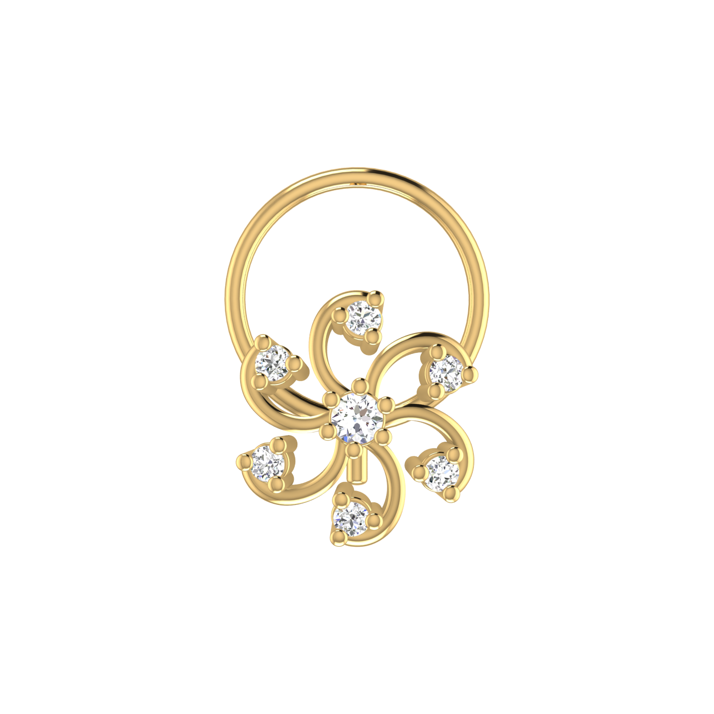 14K Gold Floral Pinwheel design 0.06ct Lab Diamond Nose Pin