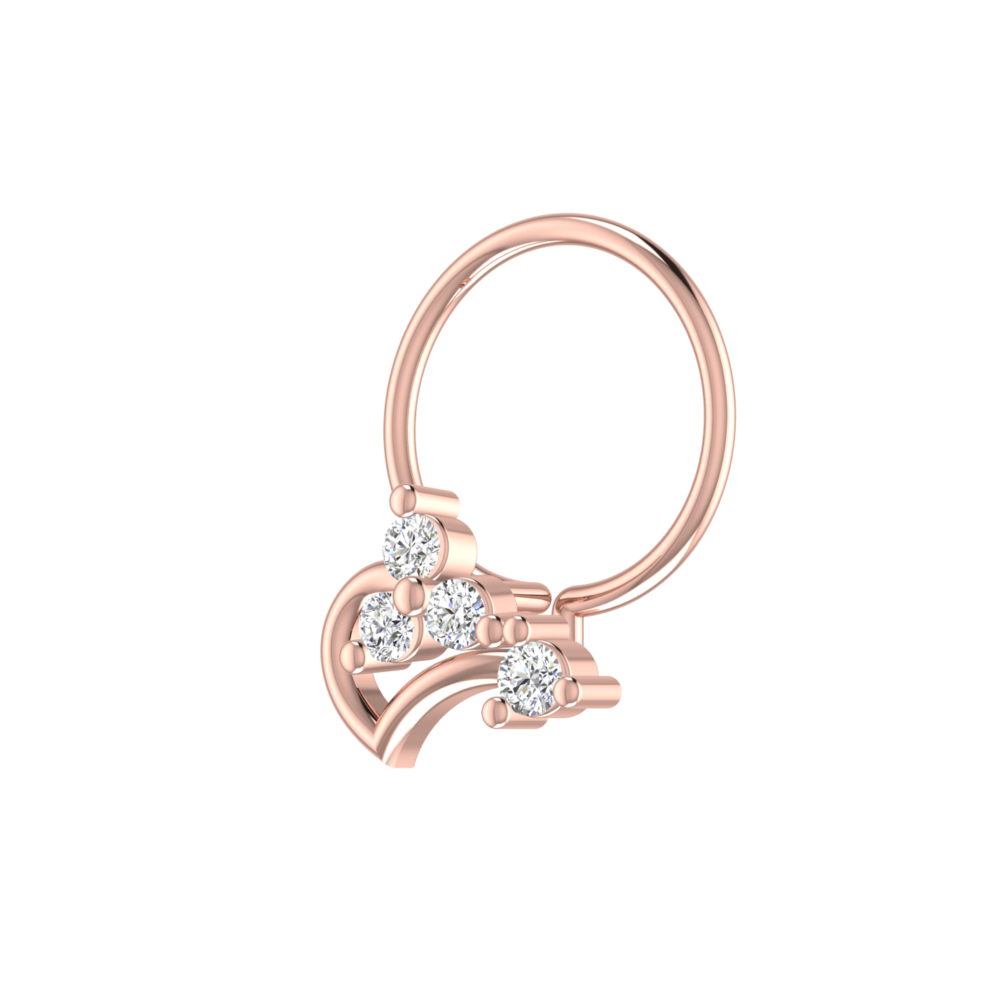14K Gold Heart Bloom Design 0.08ct Lab Grown Diamond Nose Pin