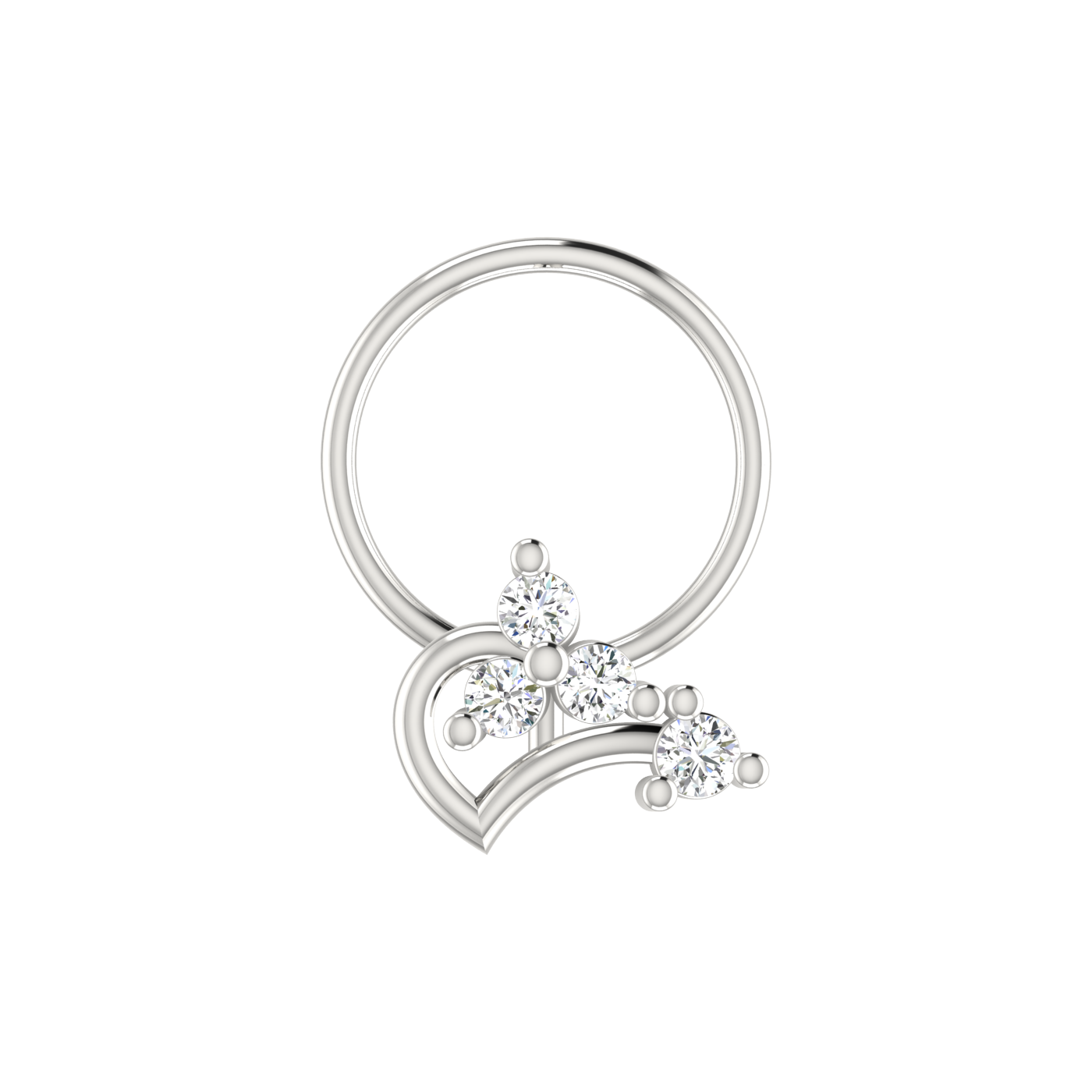 14K Gold Heart Bloom Design 0.08ct Lab Grown Diamond Nose Pin