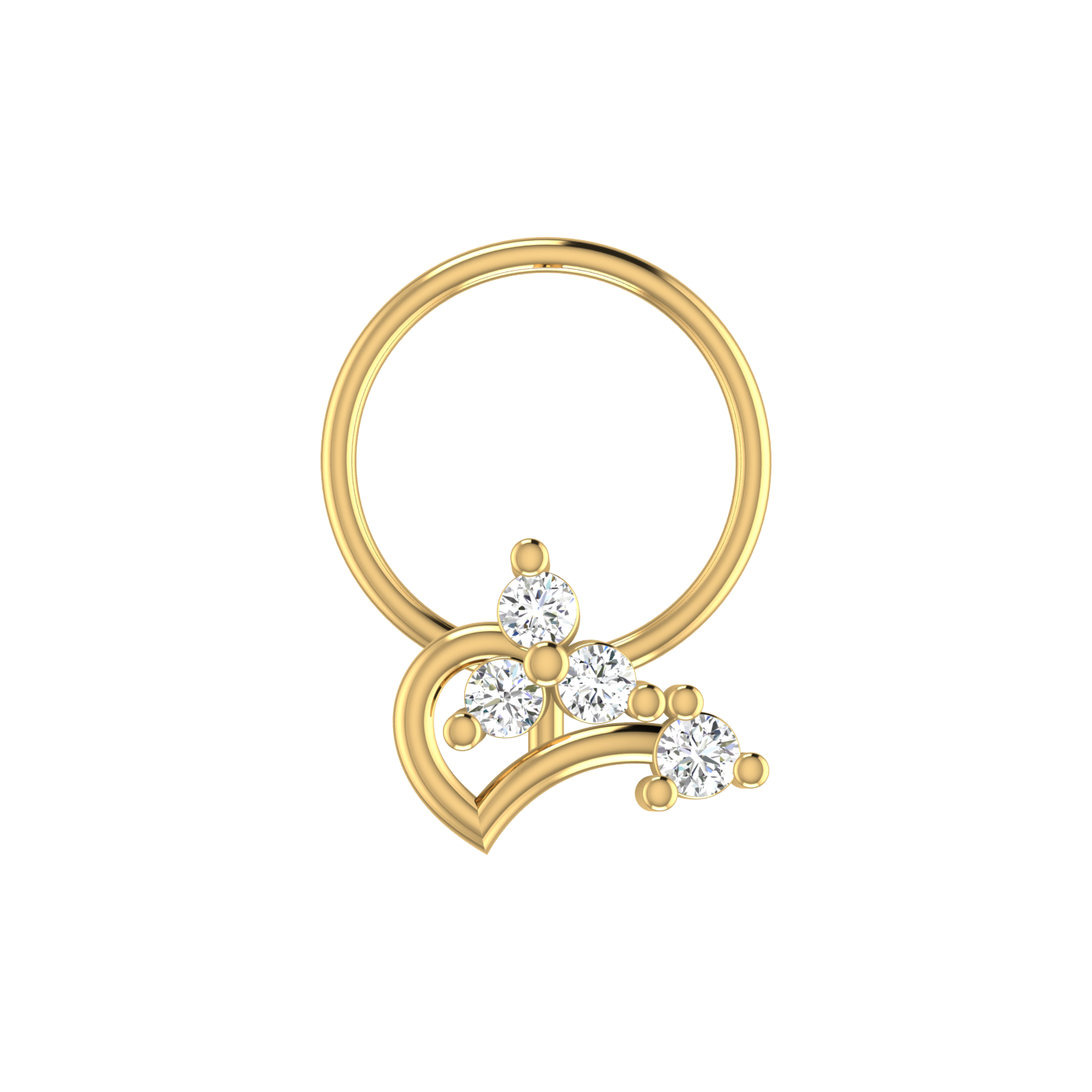 14K Gold Heart Bloom Design 0.08ct Lab Grown Diamond Nose Pin