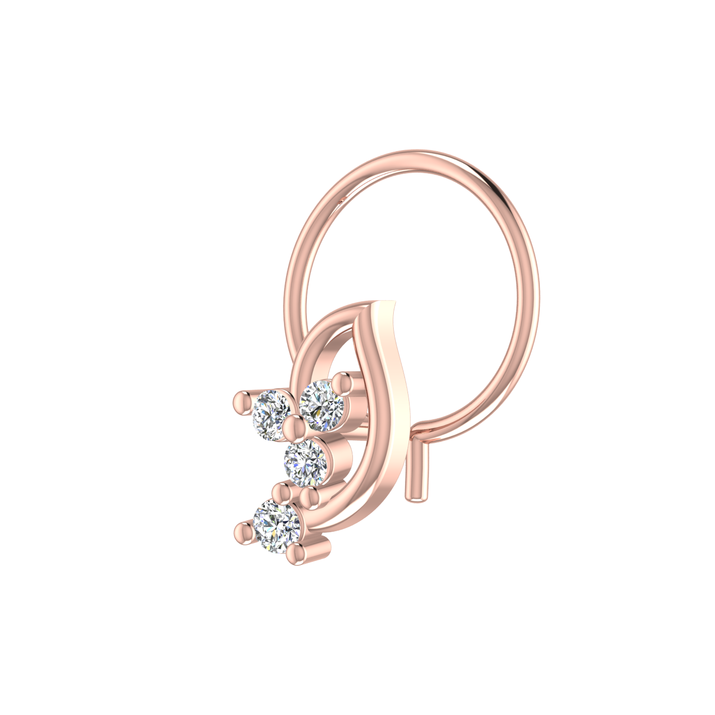 14K Gold Dewdrop Leaf Design 0.06ct Lab Grown Diamond  Nose Pin
